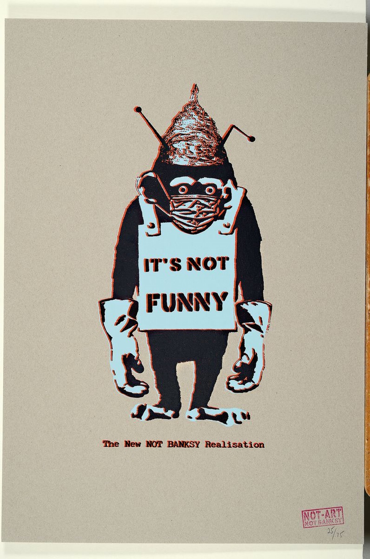 Detail k: The NEW NOT BANKSY Realisation, "It's Not Funny" (2020), 5G Pandemie-Verschwörungs Schimpanse, Ed. 25/75, 2nd Edition, gestempelt, ...