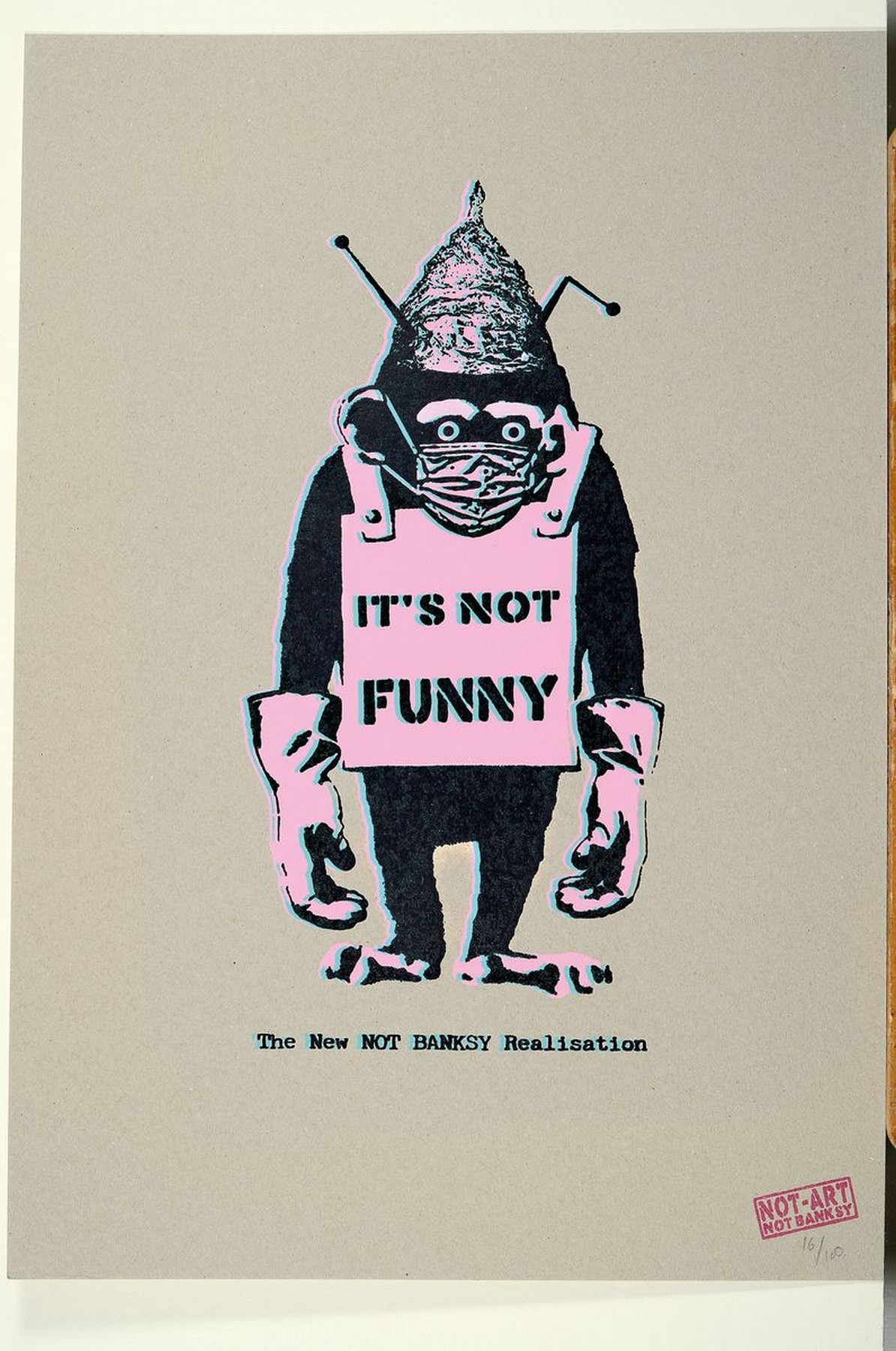 Detail k: The NEW NOT BANKSY Realisation, "It's Not Funny" (2020), 5G Pandemie-Verschwörungs Schimpanse, Ed. 32/100, 3rd Edition, gestempelt, ...