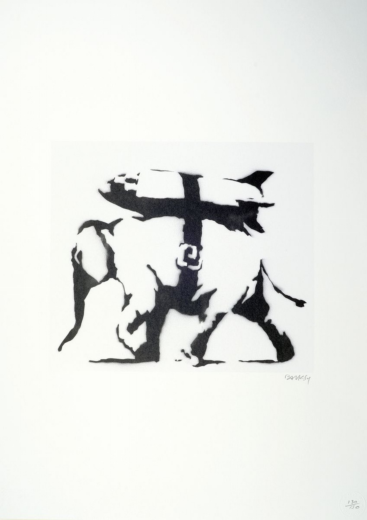 Nach Banksy, britischer Street Art-Künstler,"Heavy Weaponry", Elefant mit umgeschnallter Rakete, Offset, Ed. 130/150, handsigniert, ...