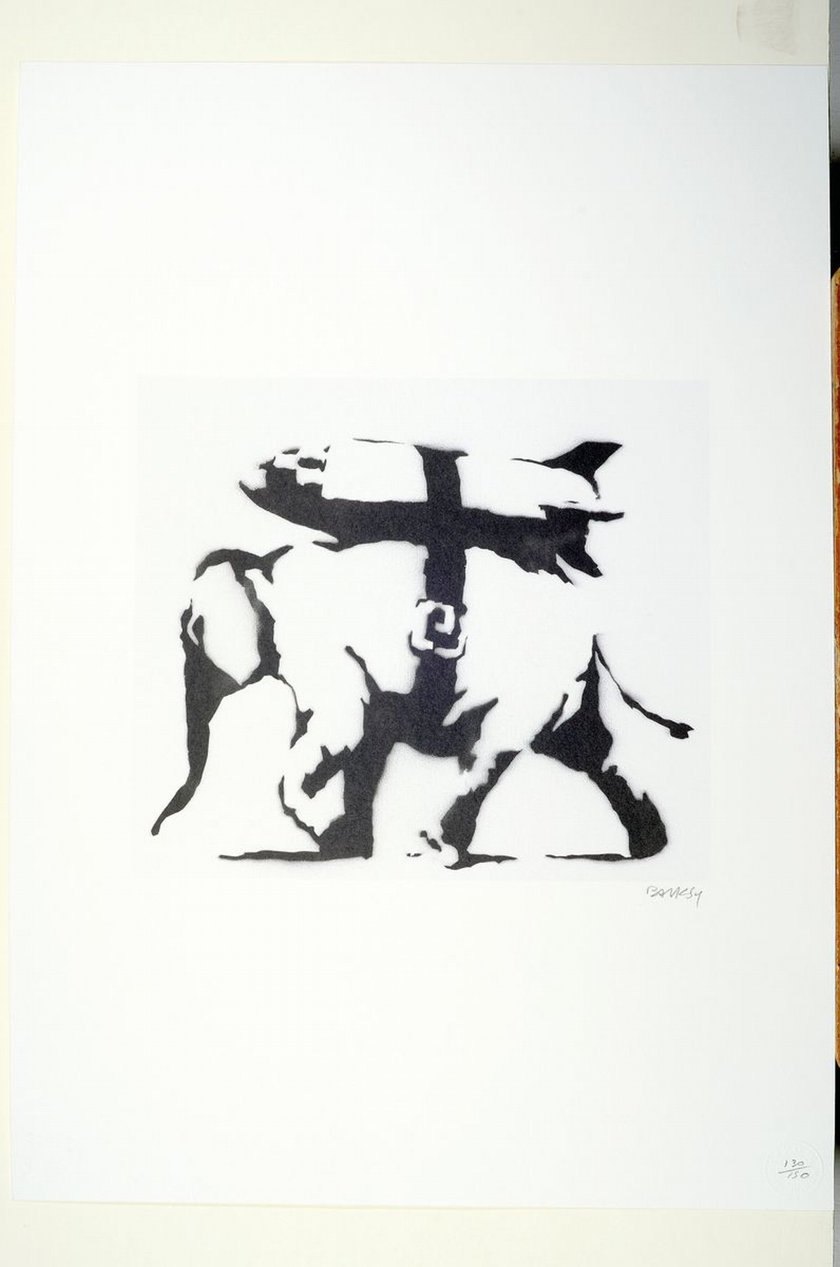 Detail k: Nach Banksy, britischer Street Art-Künstler,"Heavy Weaponry", Elefant mit umgeschnallter Rakete, Offset, Ed. 130/150, handsigniert, ...