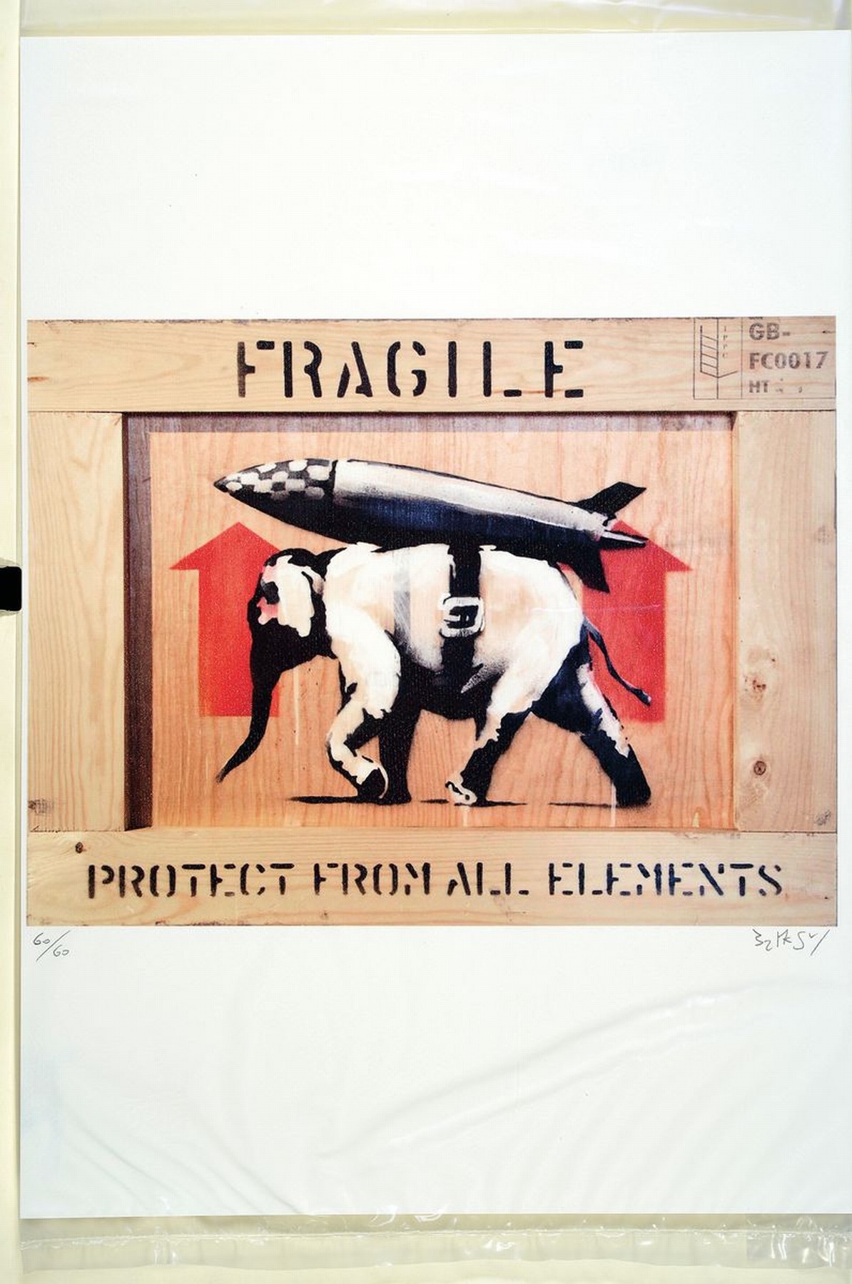 Detail k: Nach Banksy, britischer Street Art-Künstler,"Heavy Weaponry", Elefant mit umgeschnallter Rakete, Farboffset, Ed. 60/60, handsigniert, ...