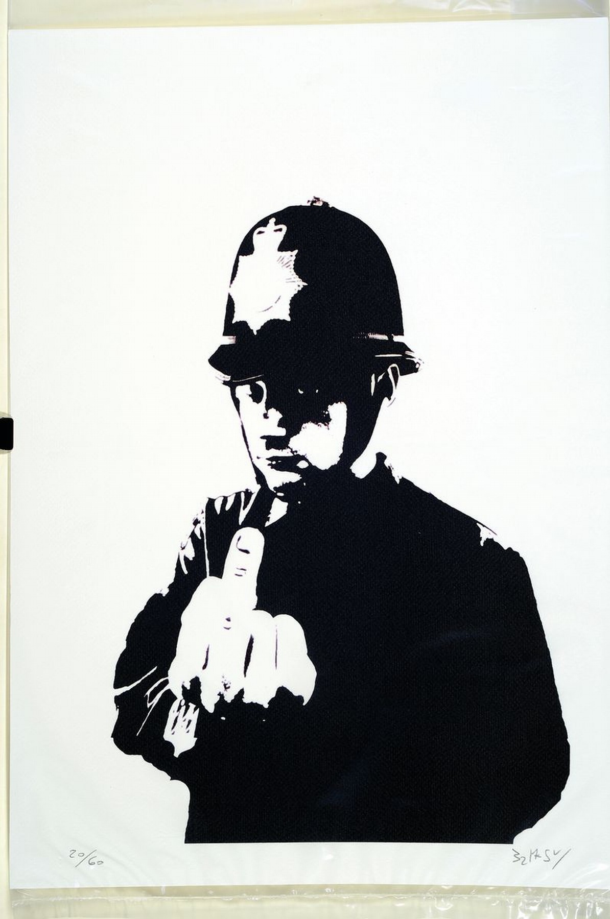 Detail k: Nach Banksy, britischer Street Art-Künstler,"Rude Copper", Offset, Ed. 20/60, handsigniert, Heavy Weaponry-Stempel, 50x35 cm