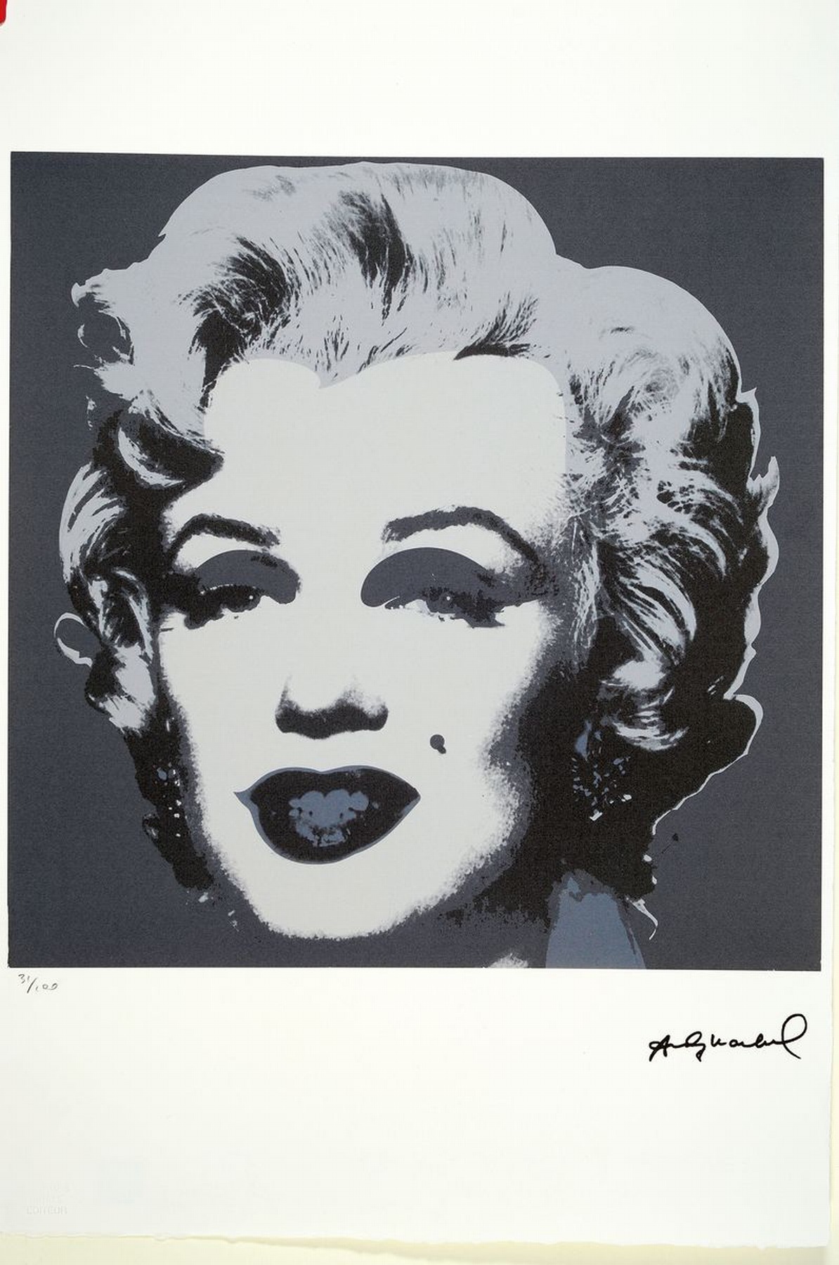Detail k: Andy Warhol, 1928-1987, "Marylin Monroe", Farboffset auf Arches Bütten, Ed. 31/100, im Druck signiert, Edition Georges Israel, verso ...