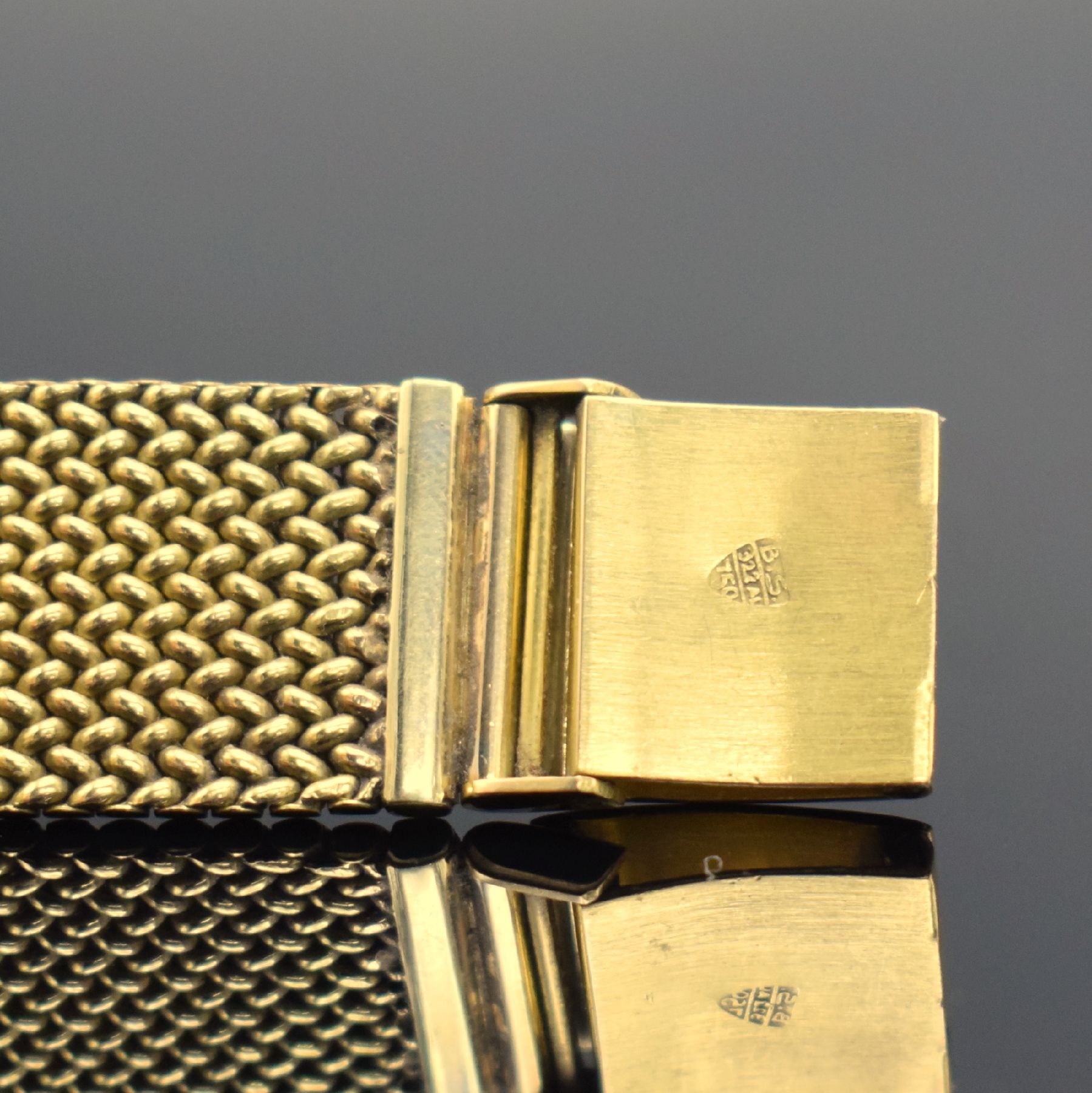 Detail c: ETERNA-MATIC Centenaire vergoldete Herrenarmbanduhr mit neutralem GG 750/000 Band, Schweiz um 1960, Automatik, 3-teil. Geh., Boden & Glasrand ...