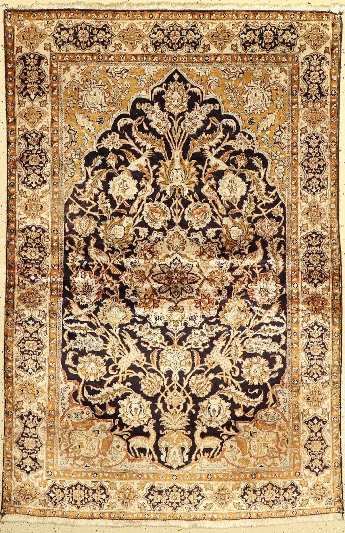Ghom Seide, Persien, um 1950, reine Naturseide, ca. 153 x 100 cm, EHZ: 2-3