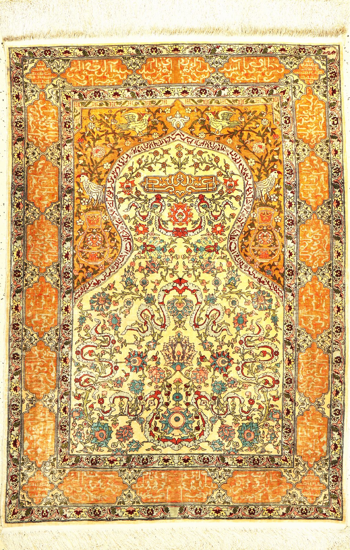 Hereke Seide fein, signiert, Türkei, um 1940, reine Naturseide, ca. 145 x 104 cm, ca. 1,0 Mio. Kn/qm, EHZ: 2-3