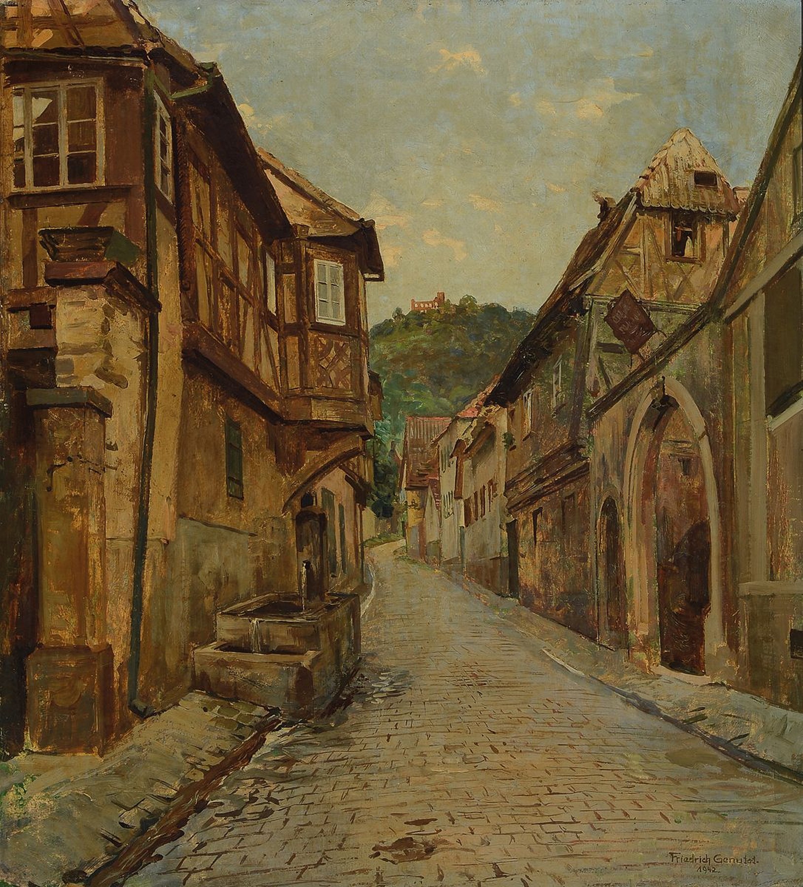 Friedrich Genutat, 1876-1958, Blick auf das Hambacher Schloß, Öl/Lwd, rechts unten signiert und dat. 1942, ca. 65x59cm, R. ca. 73x66cm