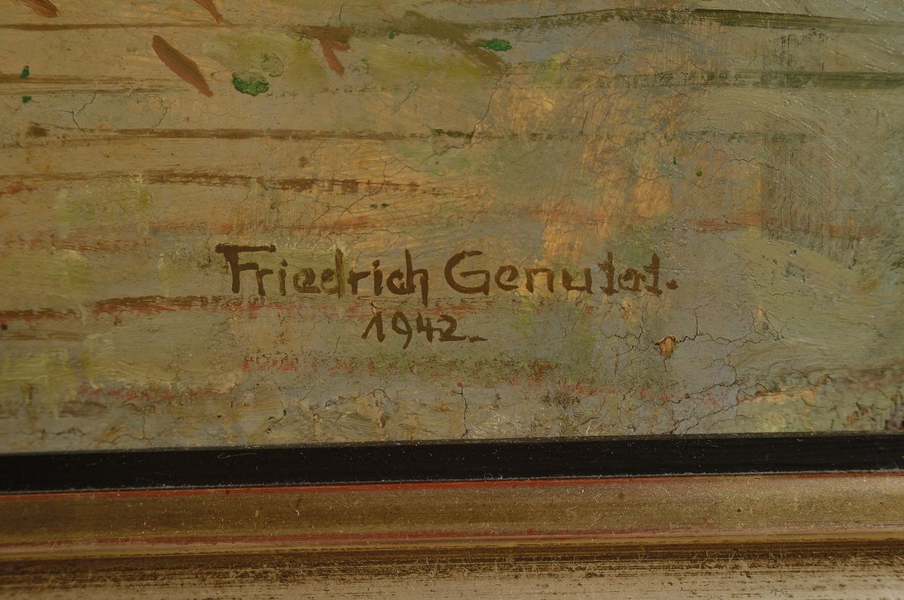 Detail a: Friedrich Genutat, 1876-1958, Blick auf das Hambacher Schloß, Öl/Lwd, rechts unten signiert und dat. 1942, ca. 65x59cm, R. ca. 73x66cm