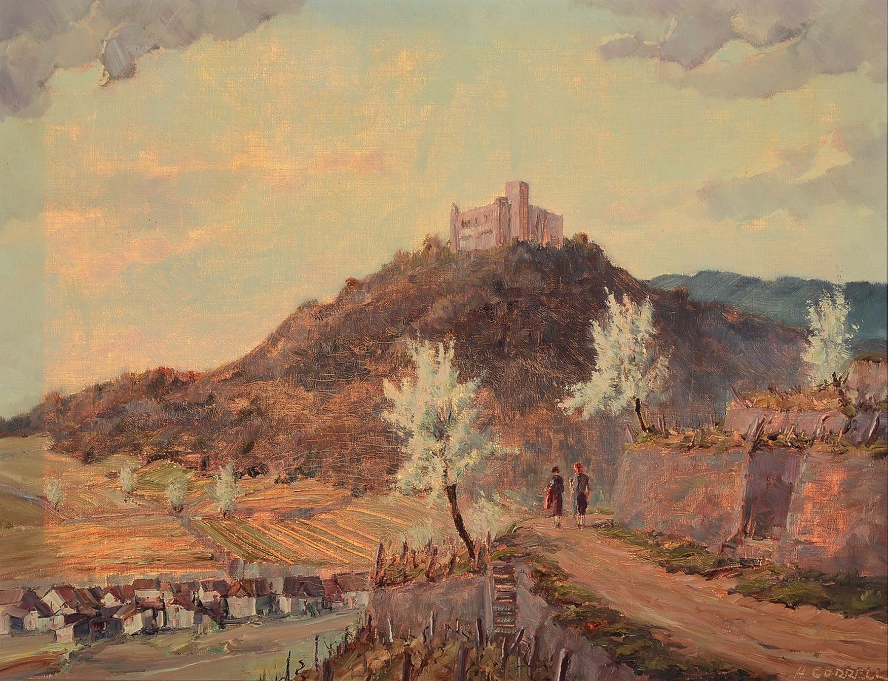 Hermann Correll, 1905-1976 Neustadt an der Weinstraße, Blick auf das Hambacher Schloß, Öl/Lwd, rechts unten signiert, ca. 50x65cm, R. ca. 61x76cm