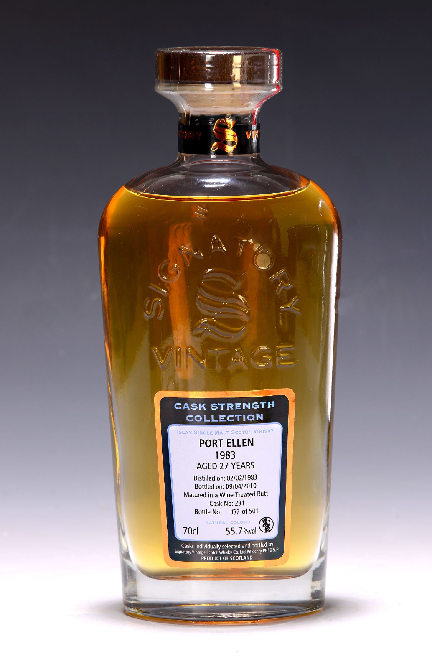 Detail a: 1 Flasche Port Ellen 1983, Islay Single Malt Scotch Whisky, Signatory Vintage, distilled 1983, bottled 2010, matured in a wine treated butt, Cask Nr. ...