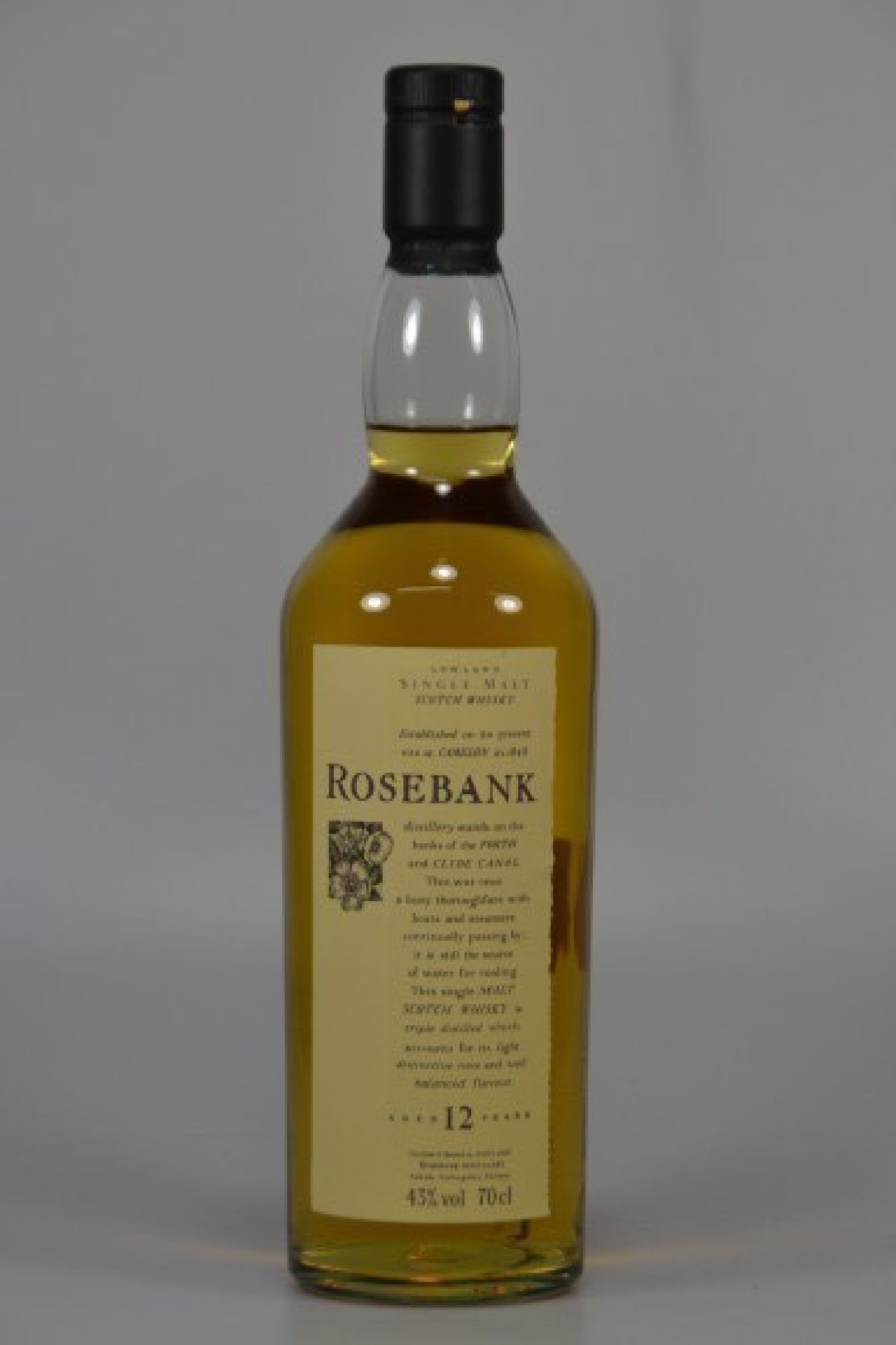 1 Flasche Rosebank Single Malt Scotch Whisky, Flora an Fauna, 12 Jahre alt, 70cl, 43%Vol., orig. verkorkt und unverkostet
