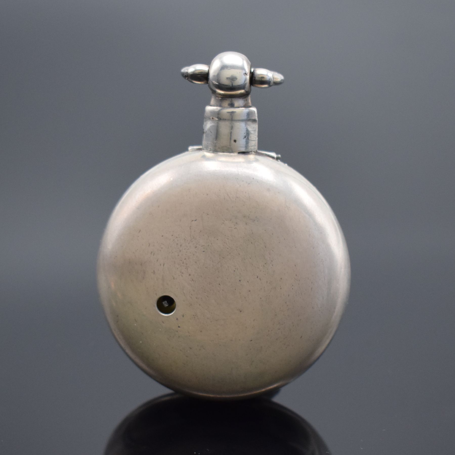 Detail c: John Brownbill offene Spindeltaschenuhr in Silber, England um 1830, glattes Geh. & Übergeh. l. dell., Emailzifferbl. m. röm. Zahlen, Windmühlen ...
