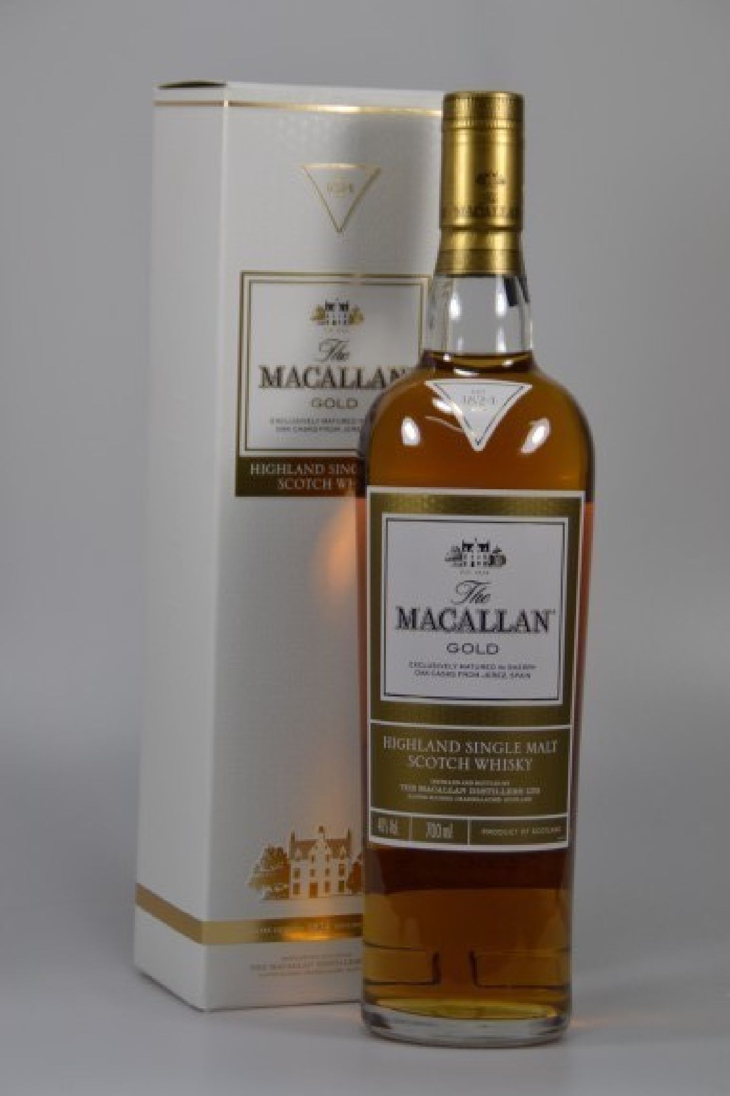 1 Flasche Macallan Highland Single Malt Scotch Whisky, Gold, exclusively matured in sherry oak casks from Jerez/Spain, 40% Vol., 70cl, orig. verkorkt ...