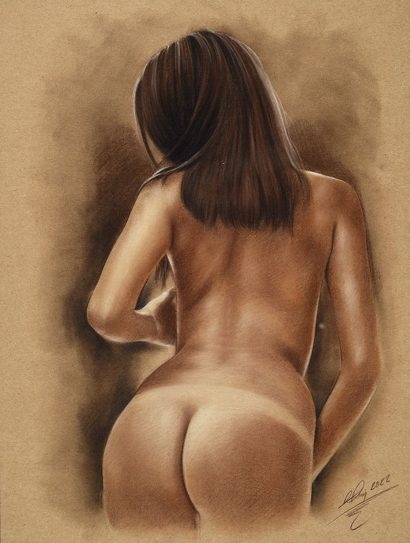Denis Prenzel, geb. 1971, Pastell-Zeichnung auf dickem Papier, handsigniert, Frauenakt, handsigniert, dat. 2022, Blattgr. 30 x 40 cm, unter Glas, ...