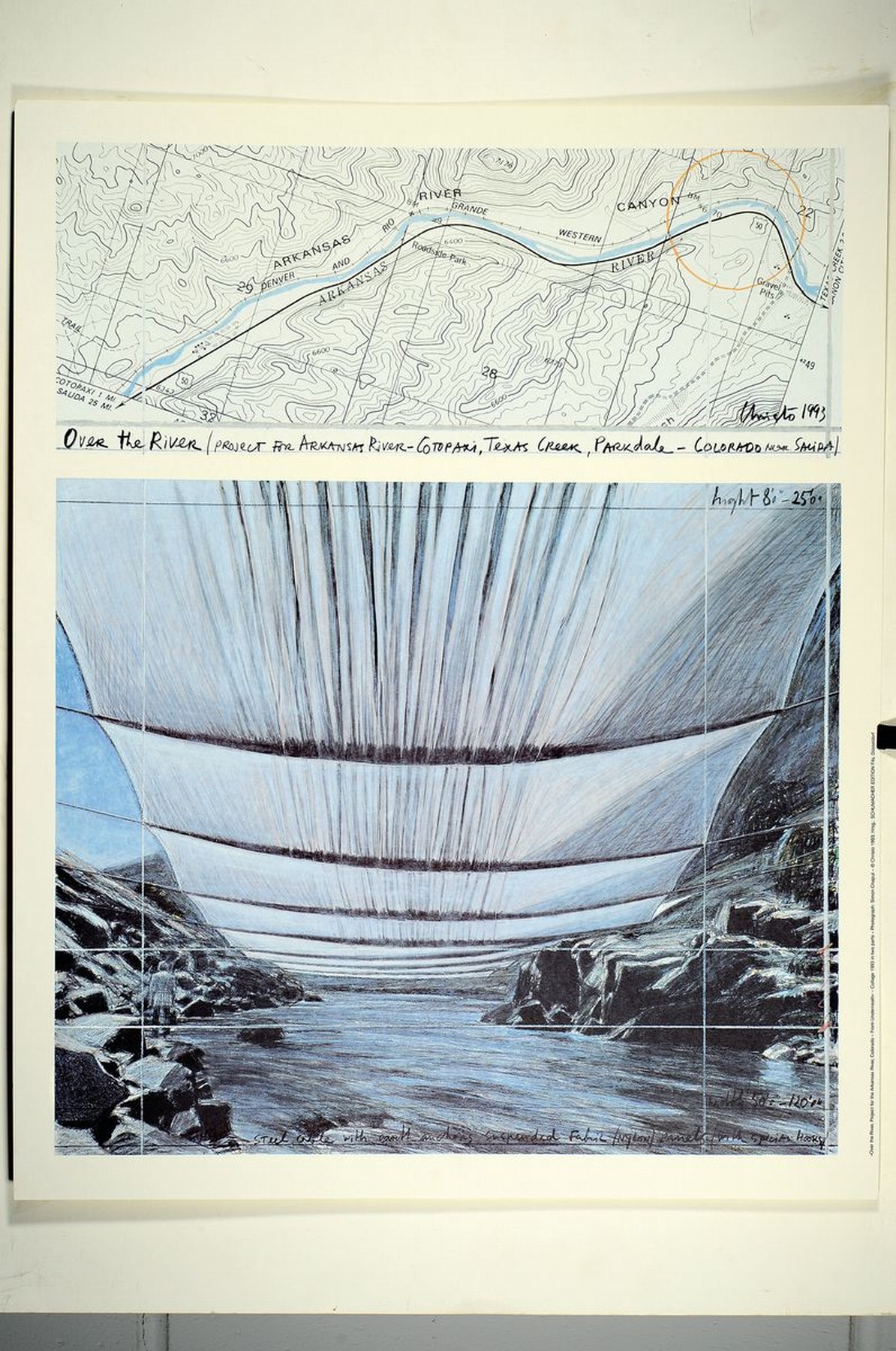 Detail k: Christo, 1935 Gabrowo/Bulagrien - 2020 New York, "Over the River" (1993), Project for the Arkansas River, Colorado, Collage in zwei Teilen, ...