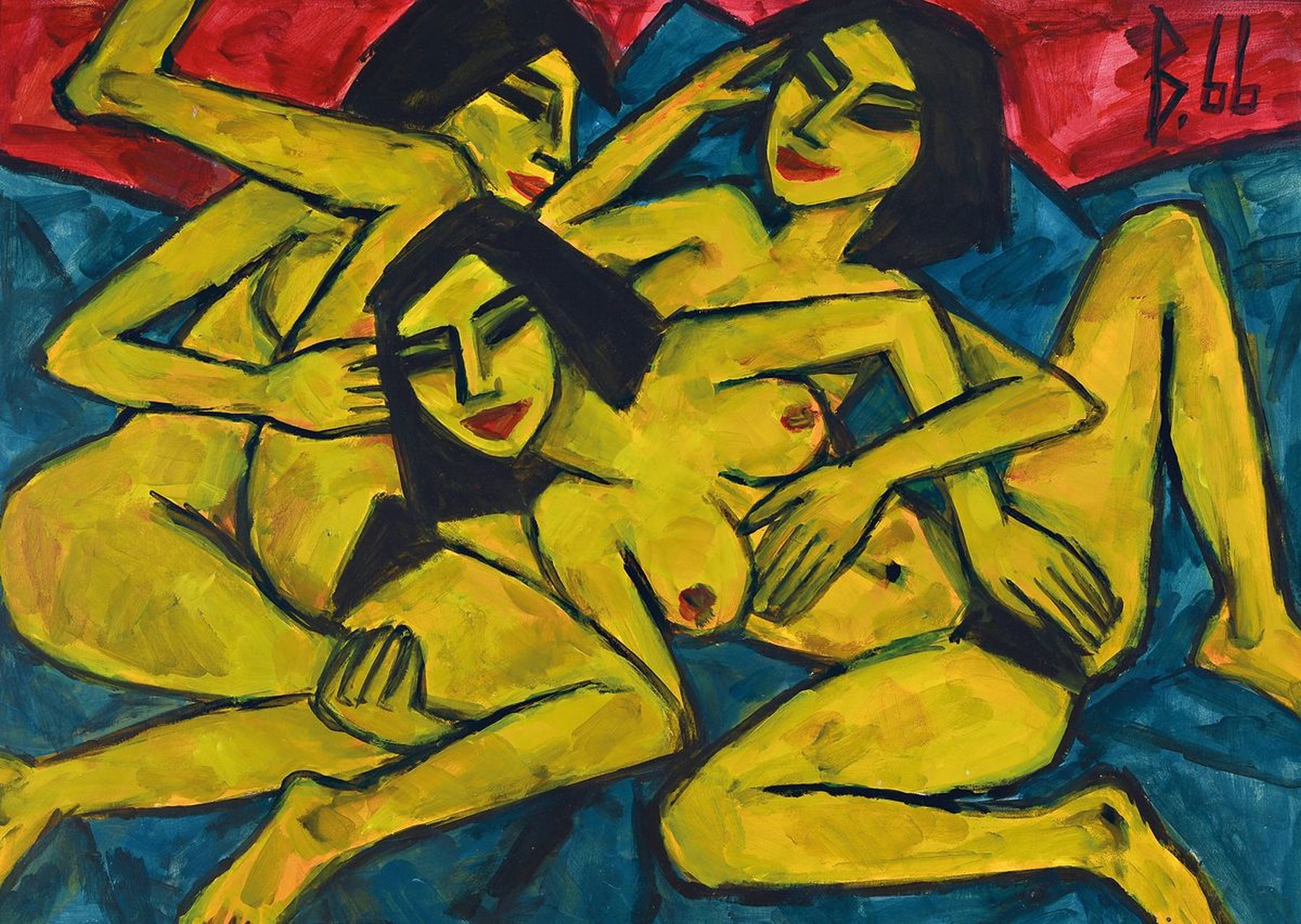 Berutscha (Guarmi Hagemann), 1945 - 1913, erotisches Aktgemälde mit drei Frauen, Öl/ Malplatte, dieses erotische Aktgemälde des bekannten ...