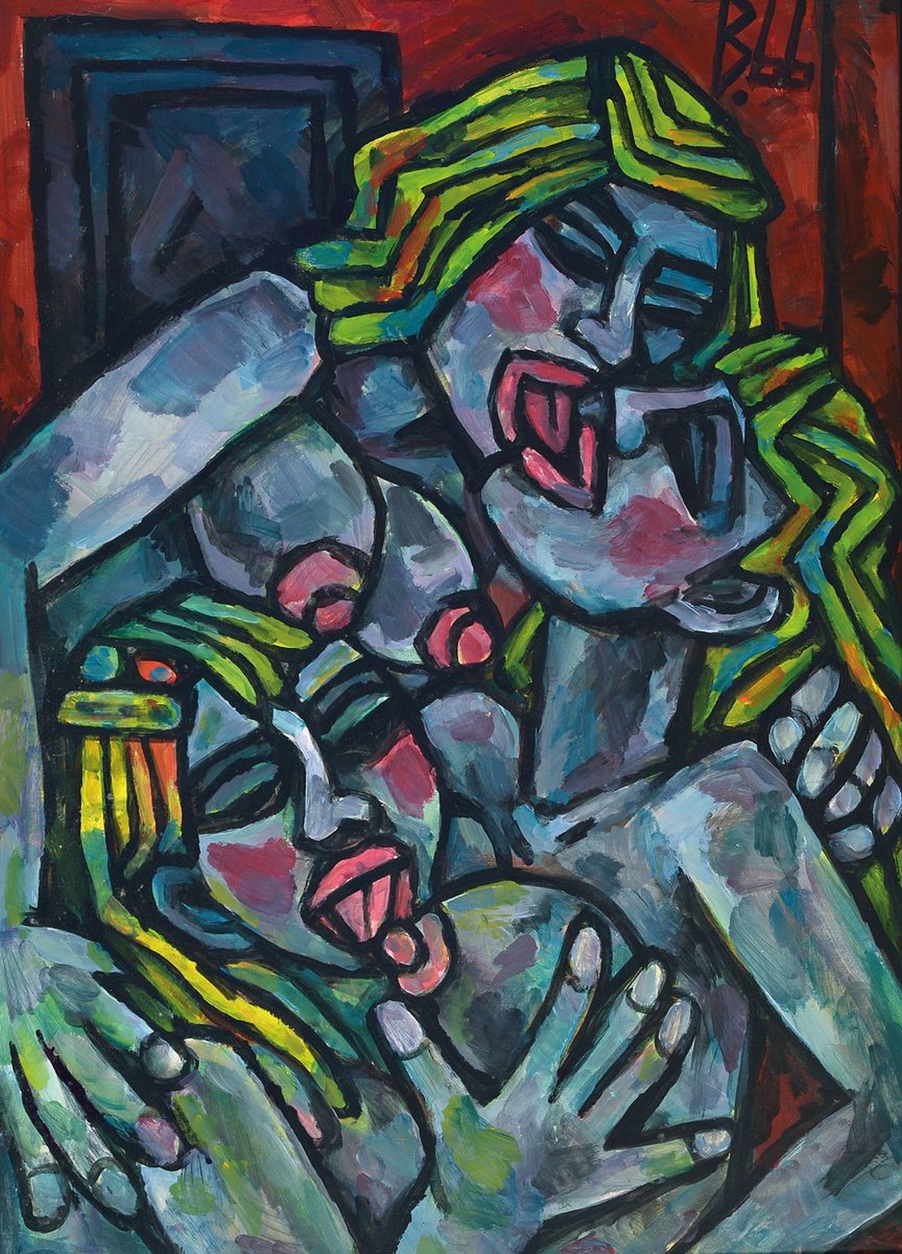 Berutscha (Guarmi Hagemann), 1945 - 1913, erotisches Aktgemälde mit drei Personen, Öl/ Malplatte, dieses erotische Aktgemälde des bekannten ...