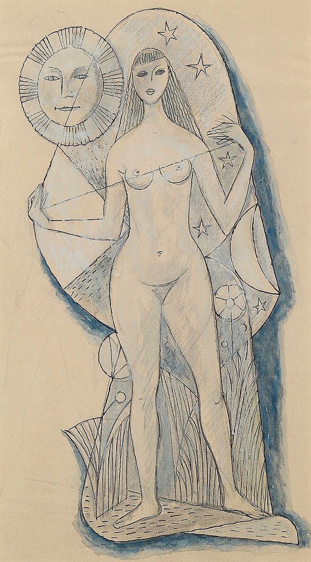 Willi Hertlein, 1908- 1968, aquarellierte Tuschzeichnung, unsigniert, auf Papier, l. gewellt, ca. 27 x 15.5 cm, stammt aus dem Nachlass des Künstlers