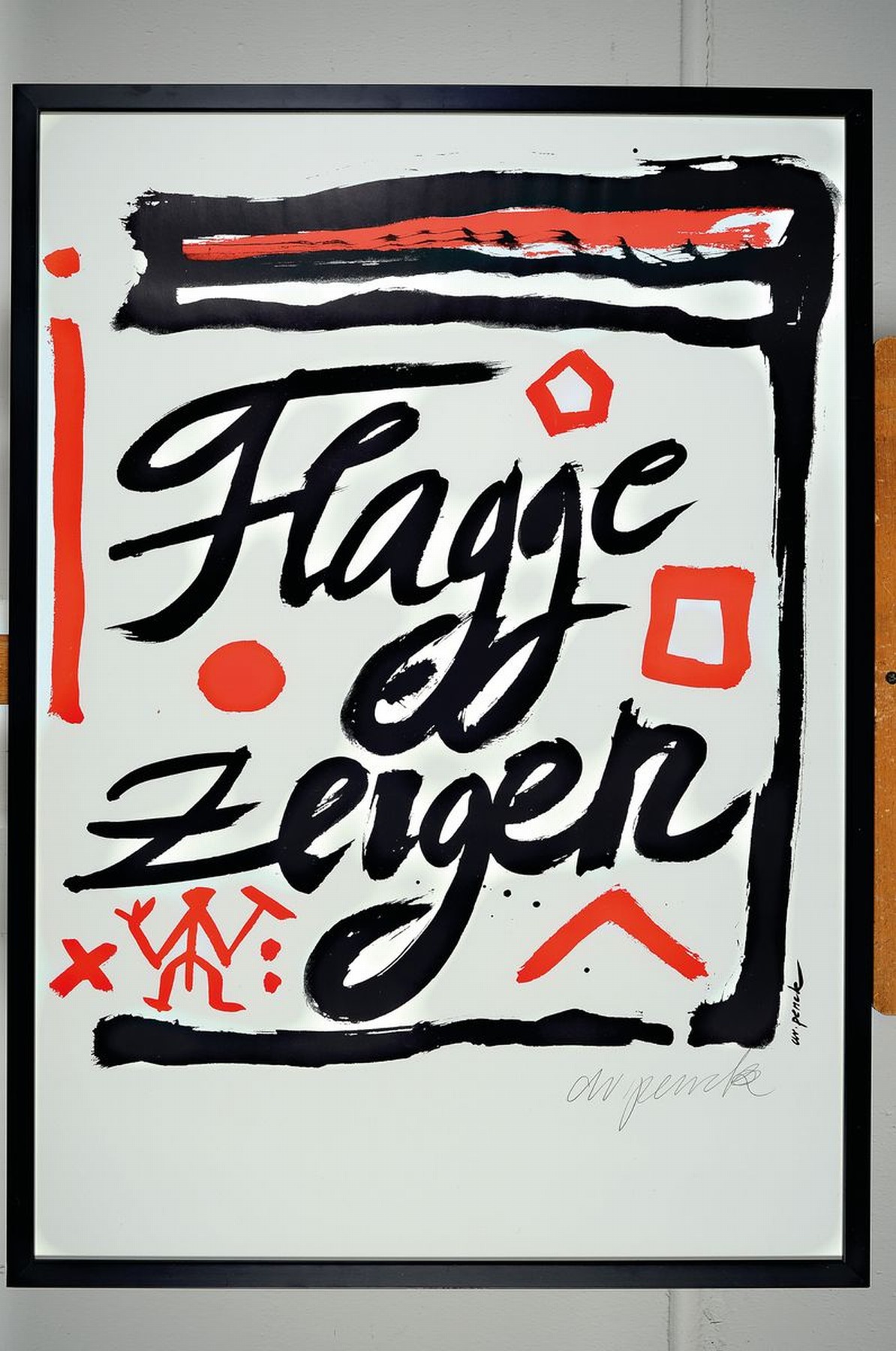 Detail k: A.R.Penck, 1939 - 2017, Serigrafie auf Karton, "Flagge zeigen", handsigniert, aus 1995, Auflage 35, Blattgr. 84 x 59.5 cm, Rahmen: 87 x 63 ...