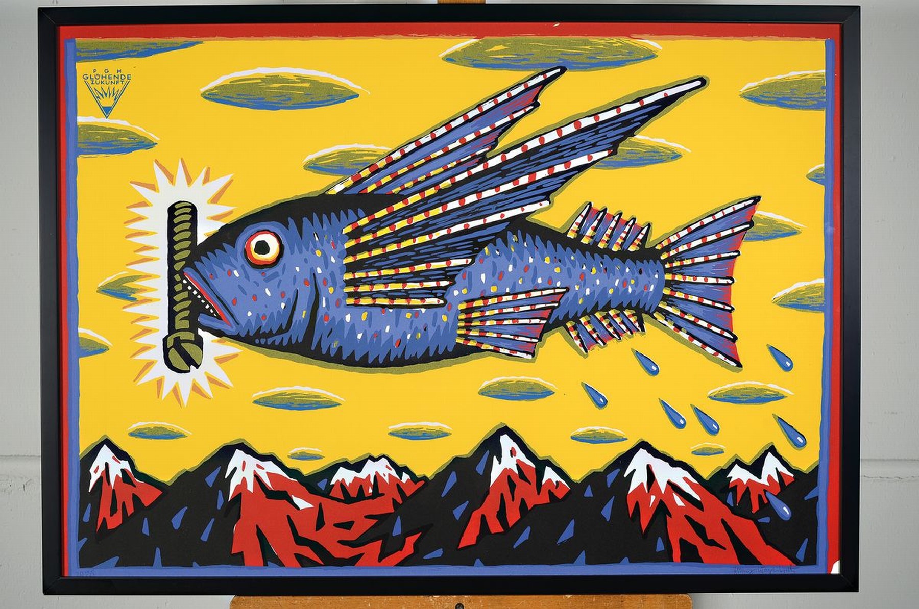 Detail k: Henning Wagenbreth, geb. 1962, glühende Zukunft, Farbserigraphie auf dickem Karton, handsigniert, num. 20/35, unter Glas, Rahmen, ca. 63 x 87 cm