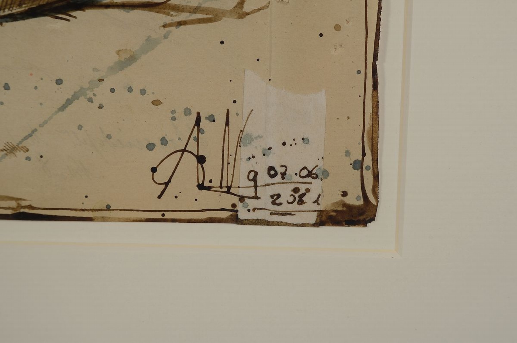 Detail a: Andreas Noßmann, geb. 1962, Federzeichnung und Aquarell und Farbstift auf antikem Papier, handsigniert, dat. 07.06.21, Werksverzeichnis DVZ 1493, ...