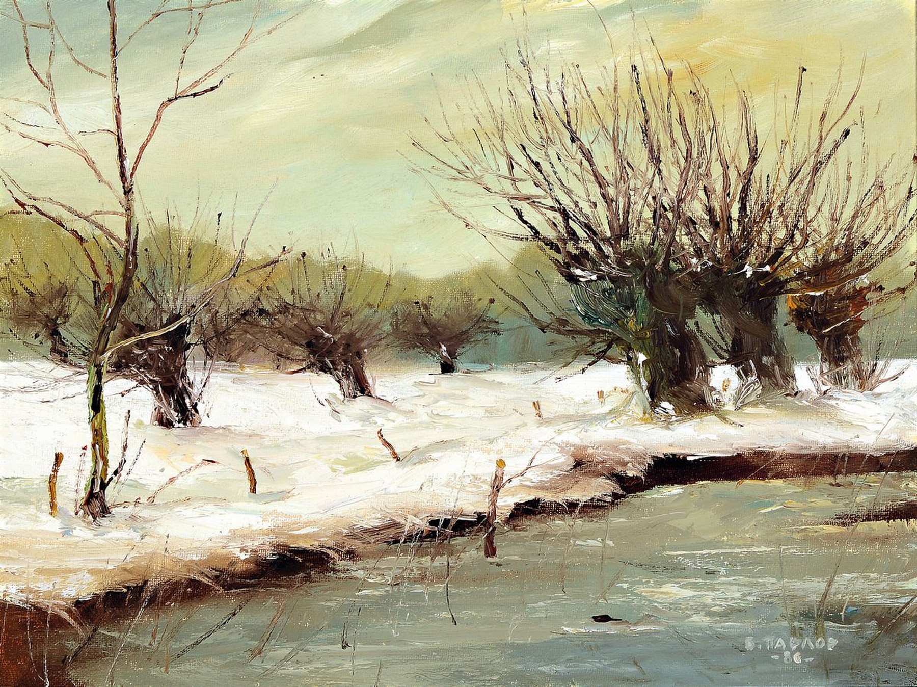 Boris Pavlov, 1928 - 2002, "Winterlandschaft im Rhone-Delta", Öl/Lwd, signiert, und rückseitig nochmals in kyrill. bezeichnet, ca. 30 x ...