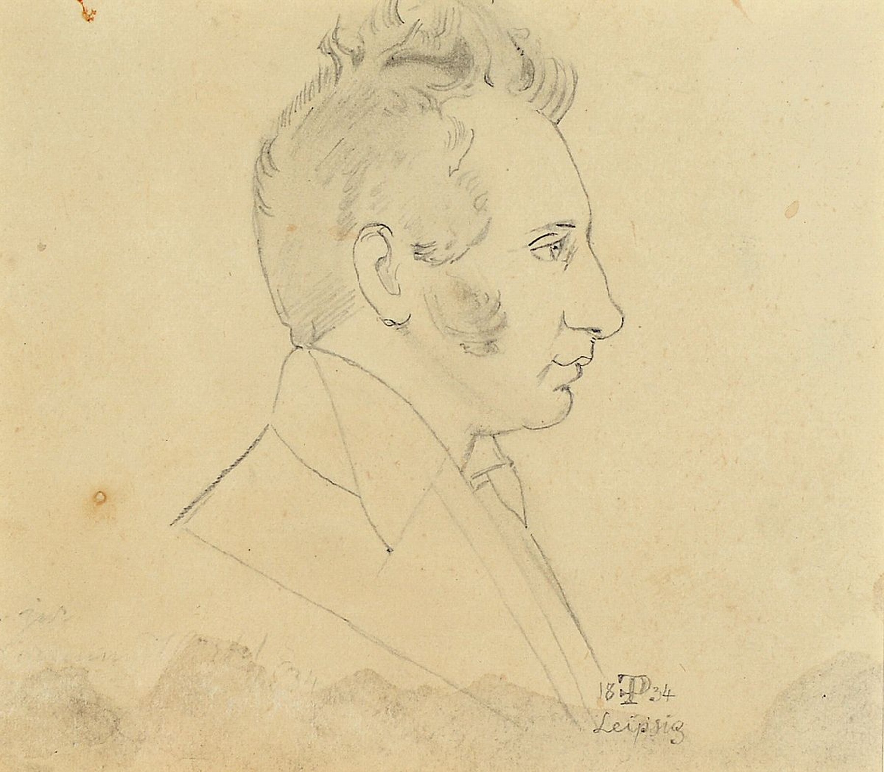 Friedrich Preller d. Ältere, 1804 Eisenach - 1878 Weimar, Bleistiftzeichnung Porträt eines Herren, monogrammiert dat. 1834 Leipzig, aus einem ...