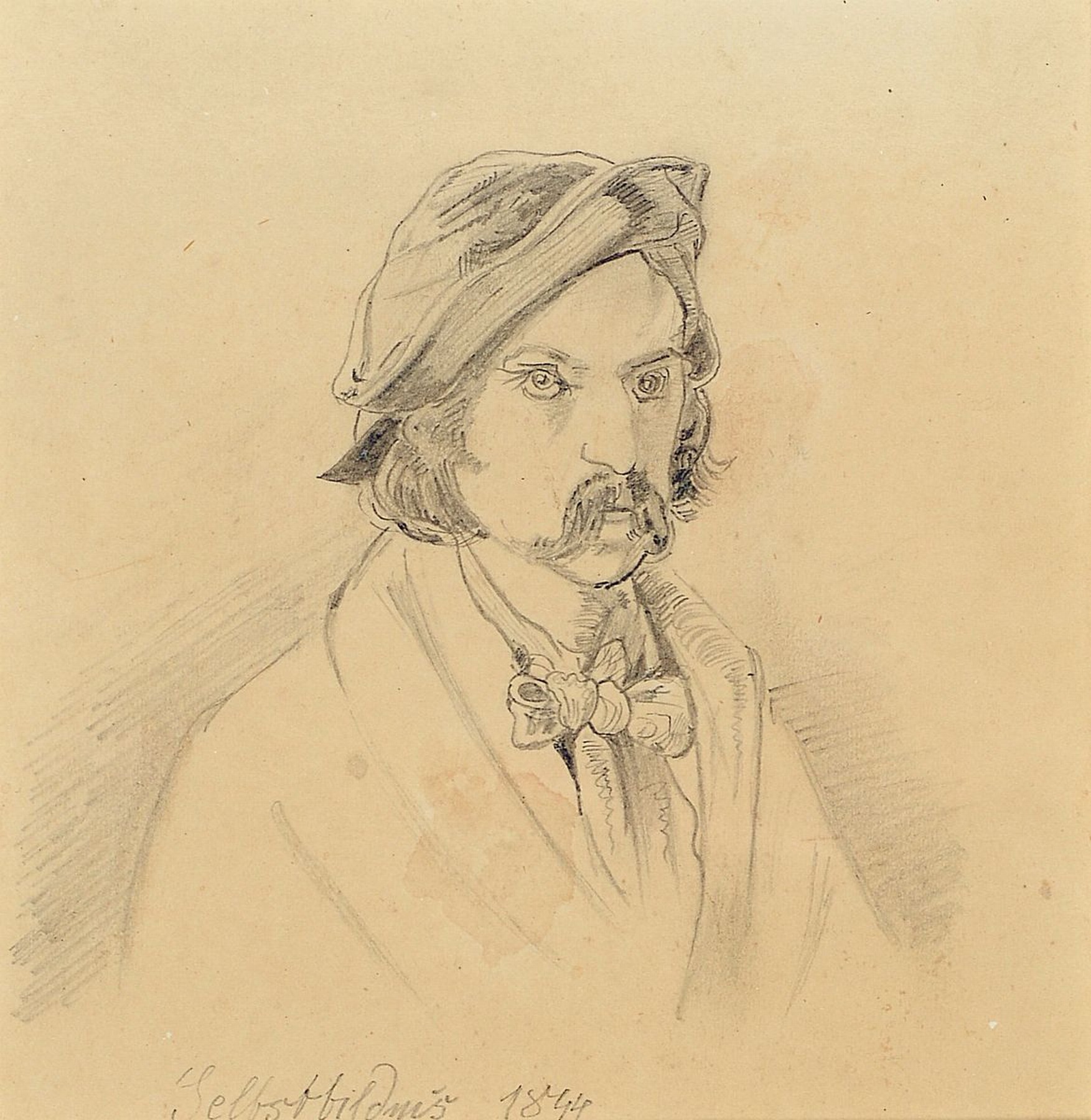 Friedrich Preller d. Ältere, 1804 Eisenach - 1878 Weimar, Bleistiftzeichnung, Selbstporträt, bezeichnet "Selbstbildnis 1844", aus einem ...