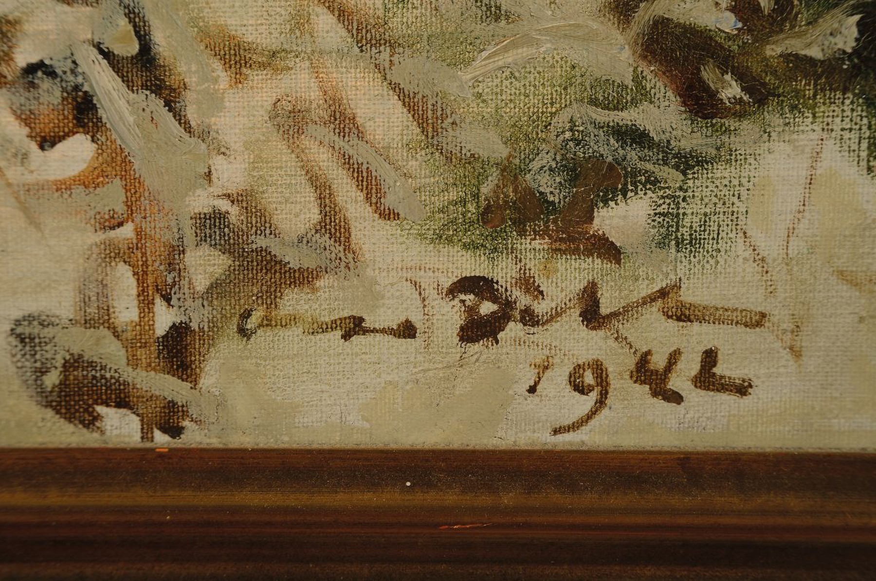 Detail a: Otto Dill, 1884 Neustadt - 1957 Bad Dürkheim, Patrouillenreiter im Winterwald, rückwärtige Ansicht der vorüber reitenden Gruppe, kühle ...