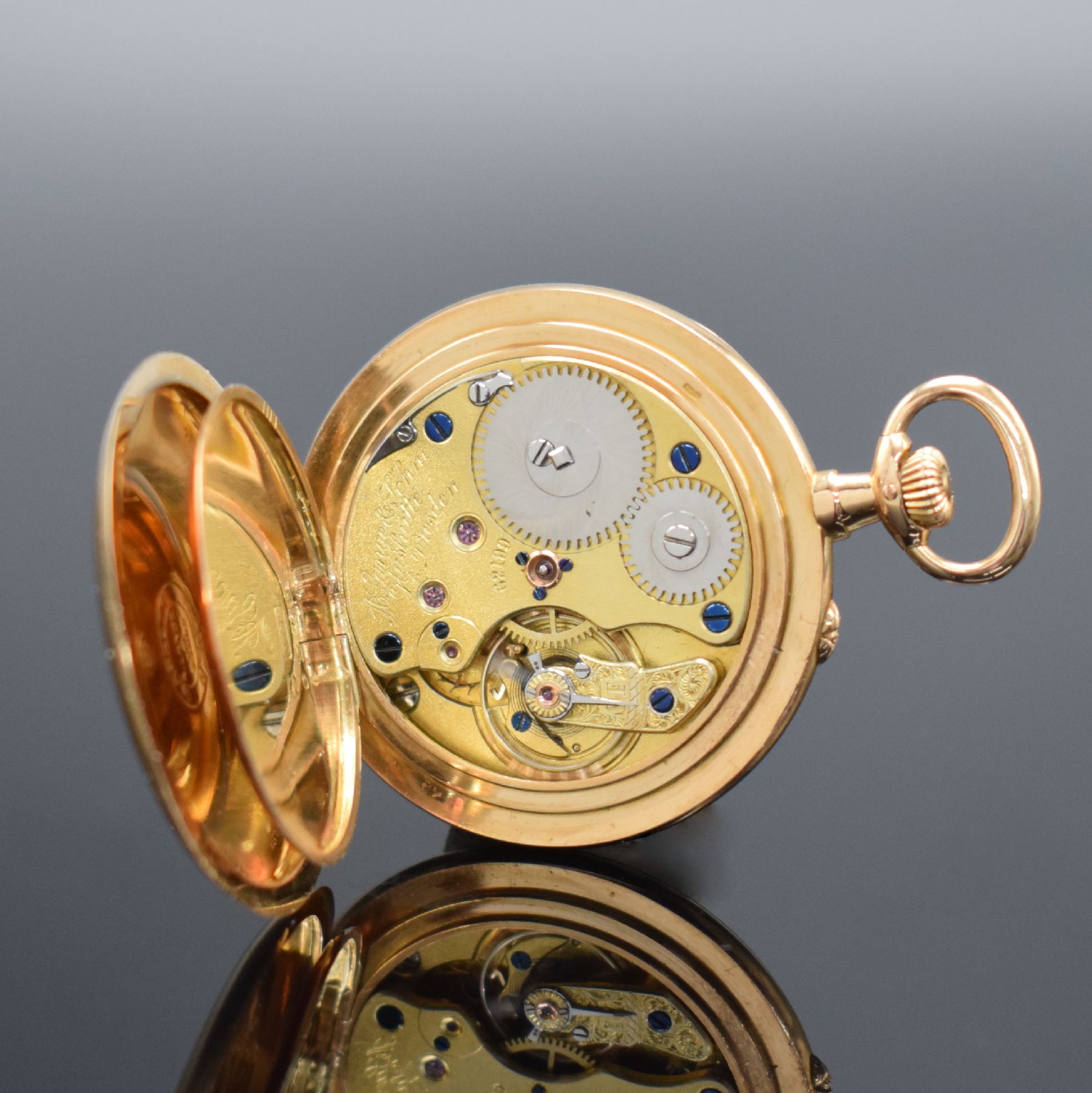 Detail f: A. LANGE & SÖHNE Glashütte b. Dresden feine offene Damentaschenuhr in RoseG 750/000, Deutschland um 1910, 2-Deckel-Goldgehäuse, Emailzifferbl. m. ...