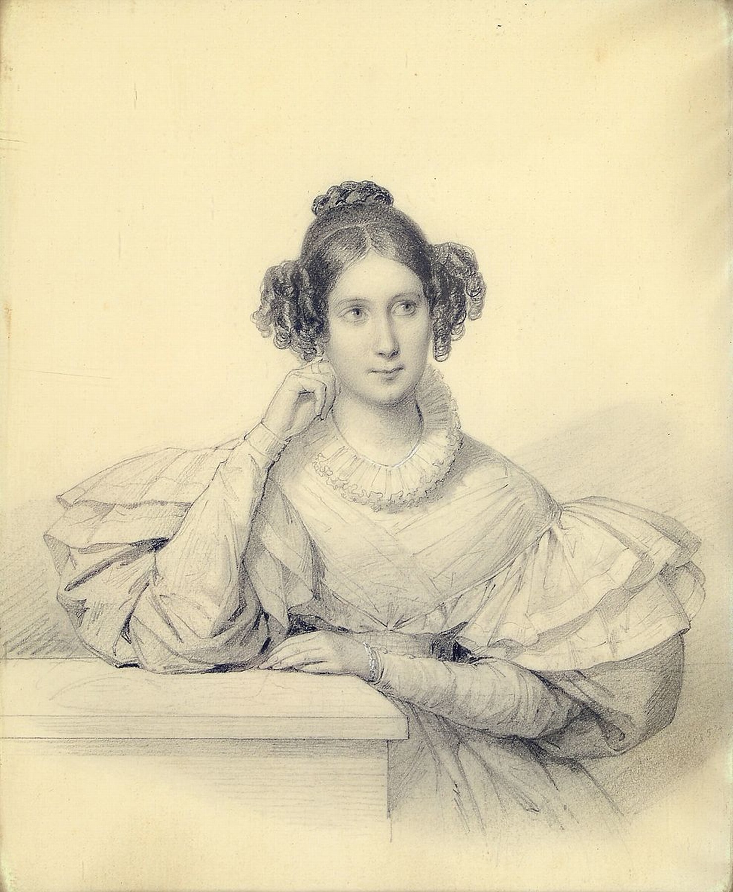 Unleserlich signiert, dat. 1832, Biedermeierstudie, Porträt einer jungen Frau, sehr feine Darstellung der Stofflichkeit und des Inkarnates, re. u. ...