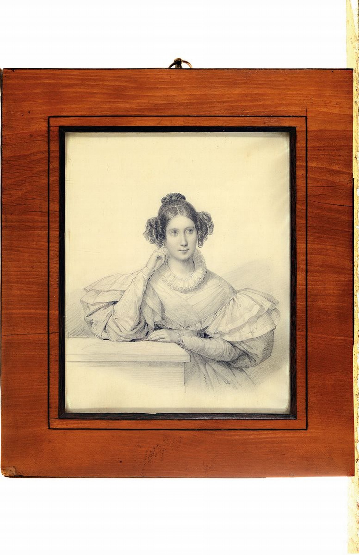 Detail k: Unleserlich signiert, dat. 1832, Biedermeierstudie, Porträt einer jungen Frau, sehr feine Darstellung der Stofflichkeit und des Inkarnates, re. u. ...