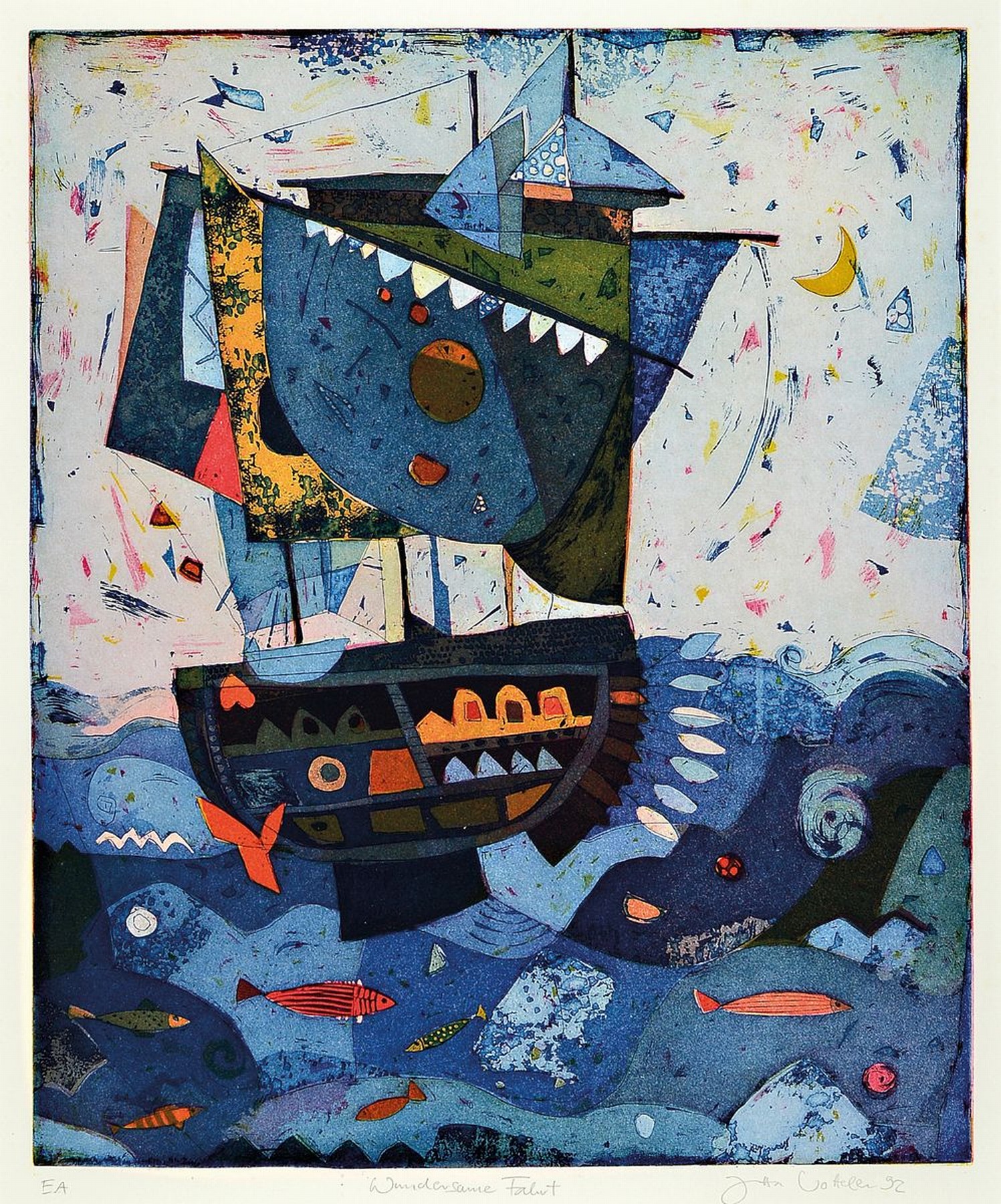 Jutta Votteler, geb. 1959 in Ludwigshafen am Rhein, Wundersame Fahrt, Farbradierung, betitelt, handsigniert bez. e.a., ca. 53x44cm, PP,framed under ...