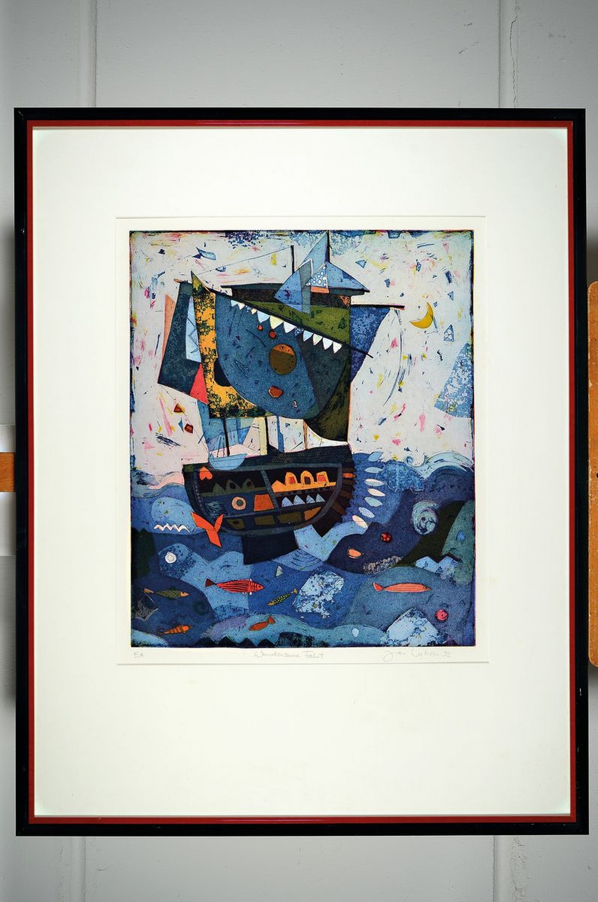 Detail k: Jutta Votteler, geb. 1959 in Ludwigshafen am Rhein, Wundersame Fahrt, Farbradierung, betitelt, handsigniert bez. e.a., ca. 53x44cm, PP,framed under ...