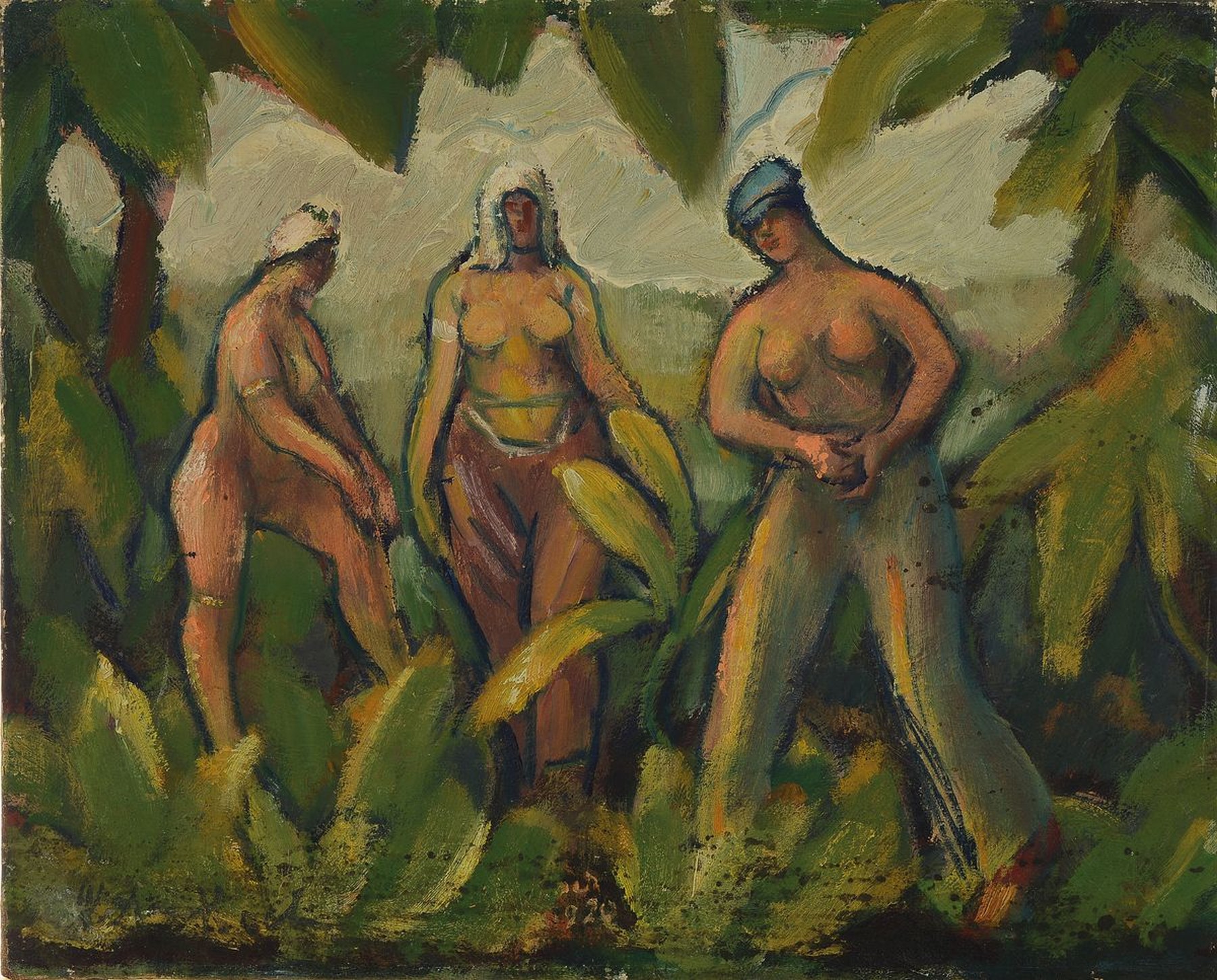 Peter Koch, 1874 Deidesheim-1956 Gimmeldingen , Drei Personen im Wald, Öl/Lwd, links unten signiert, ca. 33x41cm