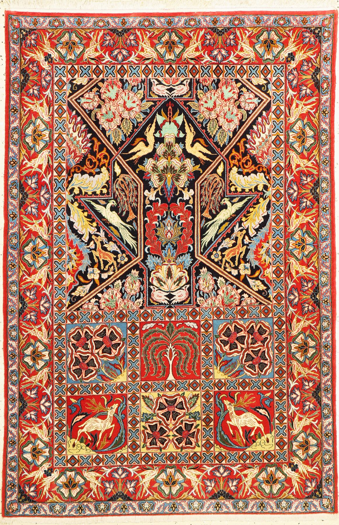 Esfahan fein, Persien, um 1960, Korkwolle mit und auf Seide, ca. 160 x 106 cm, ca. 1.0 Mio. Kn/qm, EHZ: (nahezu in perfektem Zustand)