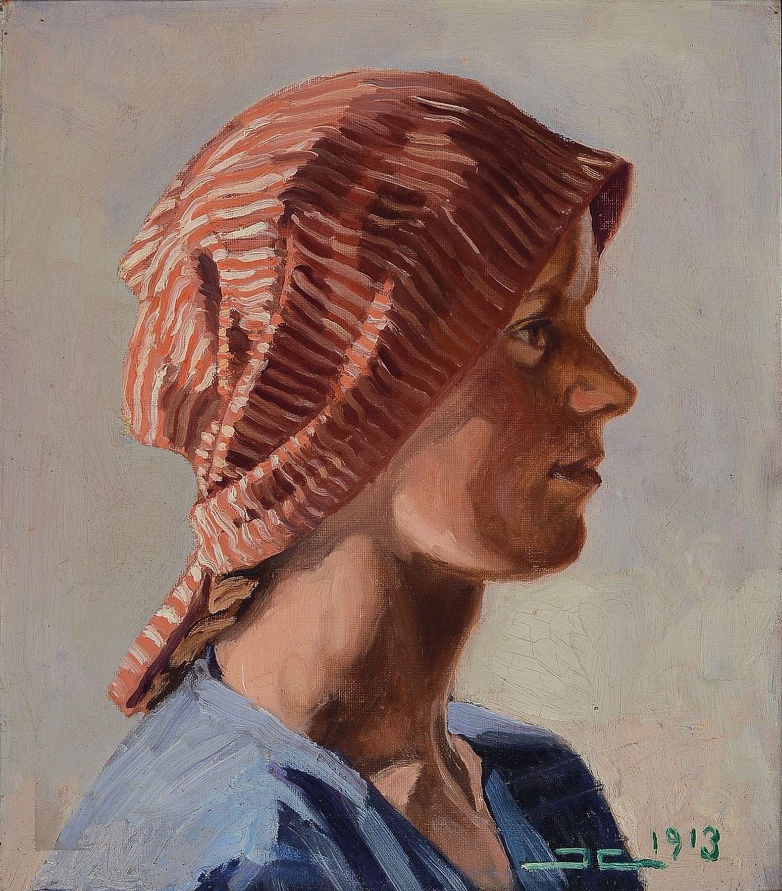 Monogrammist JC, datiert 1913, Porträt eines norddeutschen Bauernmädchens, Öl/Lwd, rechts unten monogr. und dat. 1913, ca. 36x32cm, R. ca. 46x41cm