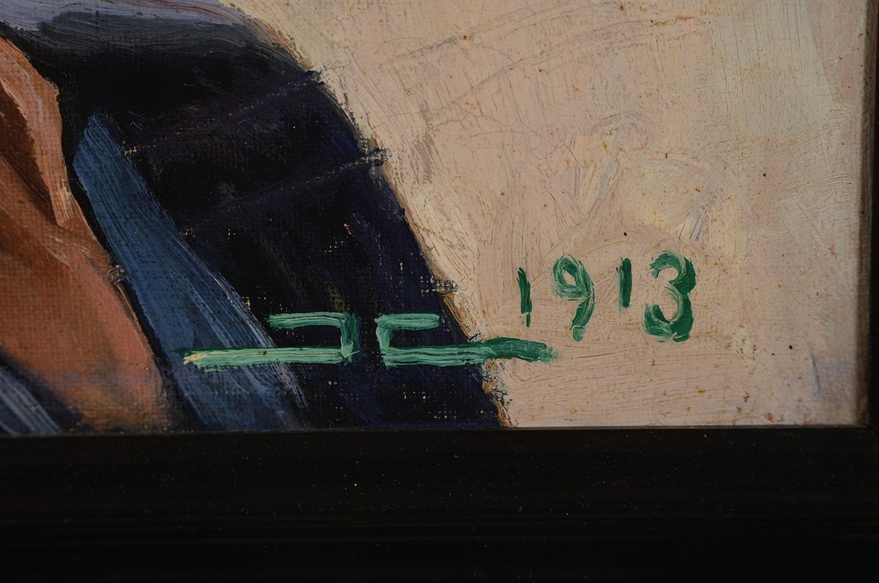 Detail a: Monogrammist JC, datiert 1913, Porträt eines norddeutschen Bauernmädchens, Öl/Lwd, rechts unten monogr. und dat. 1913, ca. 36x32cm, R. ca. 46x41cm