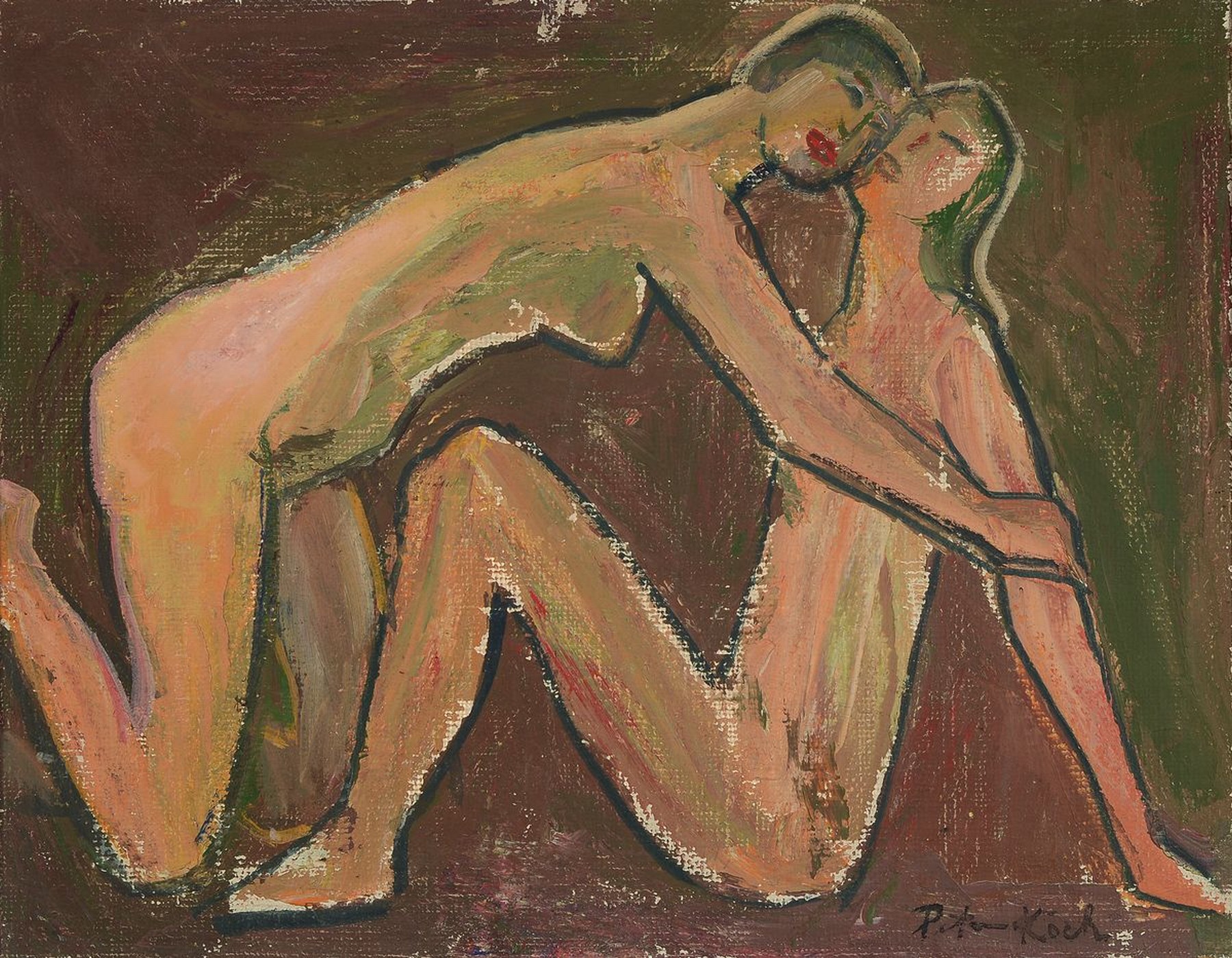 Peter Koch, 1874 Deidesheim-1956 Gimmeldingen, Paar, Öl/grober Leinwand, rechts unten signiert, rest., ca. 39x50cm