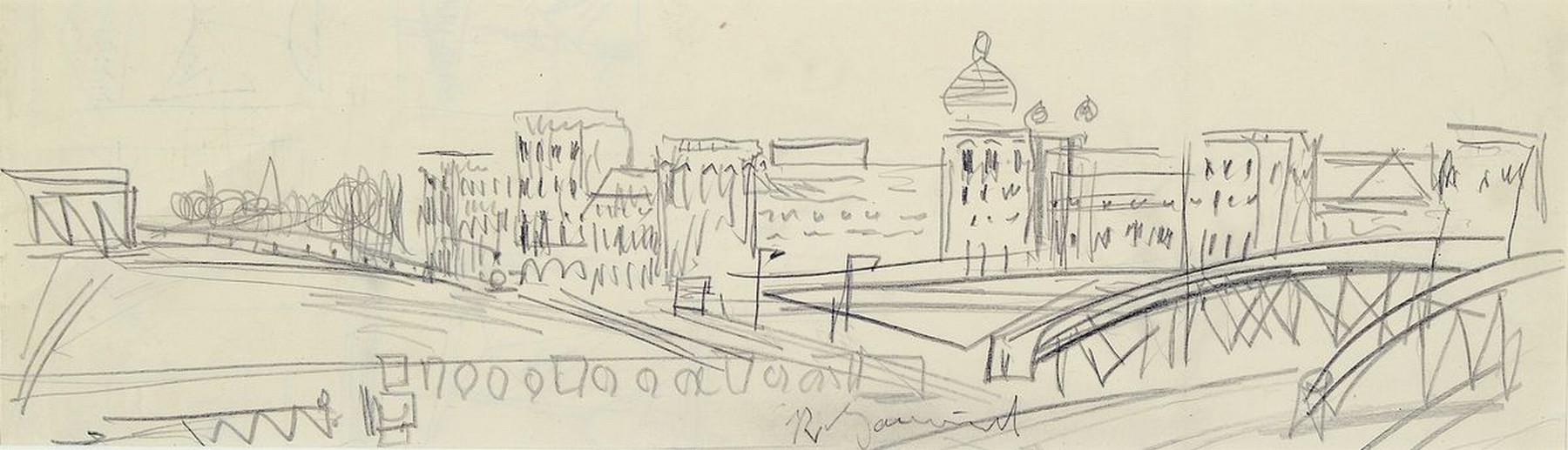Rudi Baerwind, 1910-1982 Mannheim, Studium on Berlin, München und Paris, war Schüler von Fernand Leger, hier: Bleistiftzeichnung, mittig unten ...