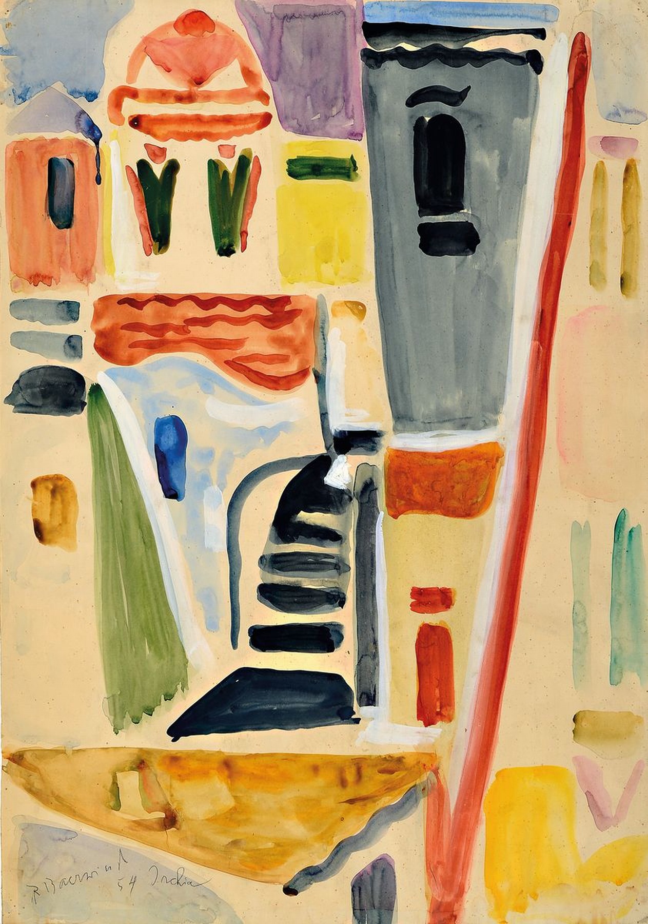 Rudi Baerwind, 1910-1982 Mannheim, Studium in Berlin, München und Paris, war Schüler von Fernand Leger, hier: Ischia, Gouache auf Papier, links ...