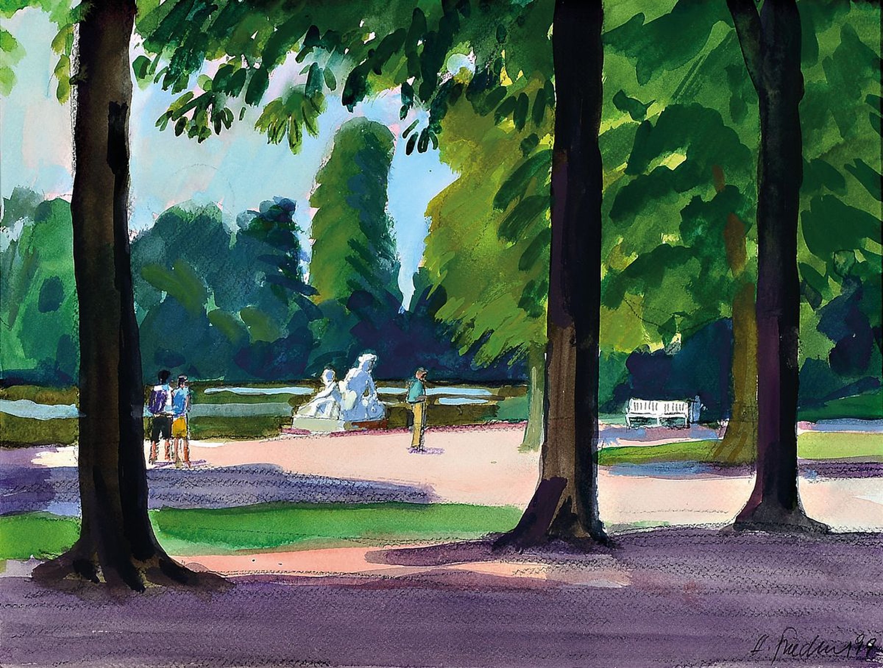 Heinz Friedrich, 1924-2018 Schwetzingen, Im Schwetzinger Schloßpark, Aquarell auf Papier, rechts unten signiert und dat. 99, ca. 29x38cm, PP, u.Gl., ...