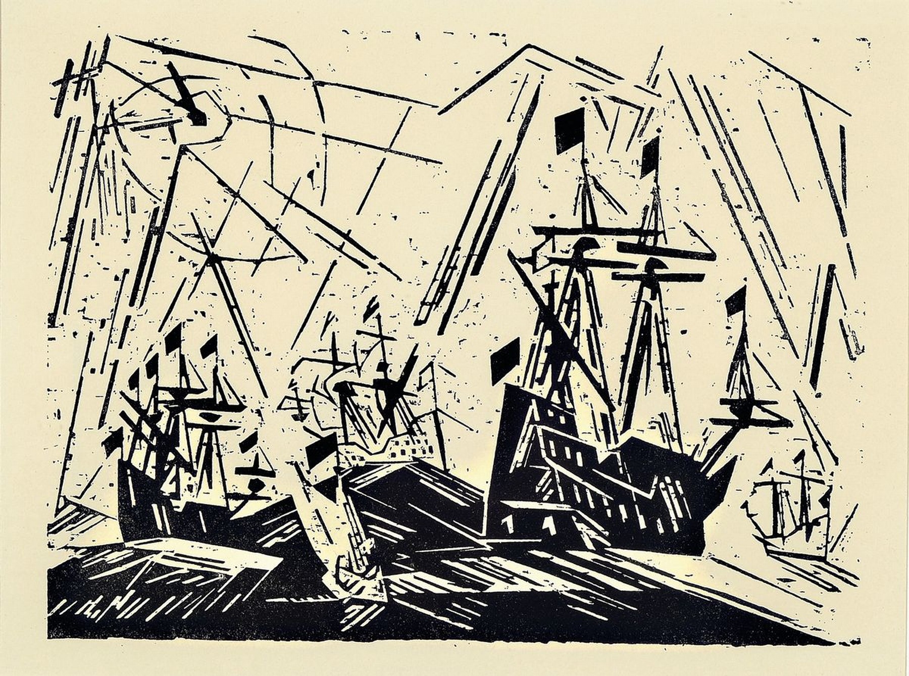 Lyonel Feininger, 1871-1956, Hansaflotte, Holzschnitt von 1919, ca. 16.5x22cm, PP, u.Gl., R. ca. 30x41cm