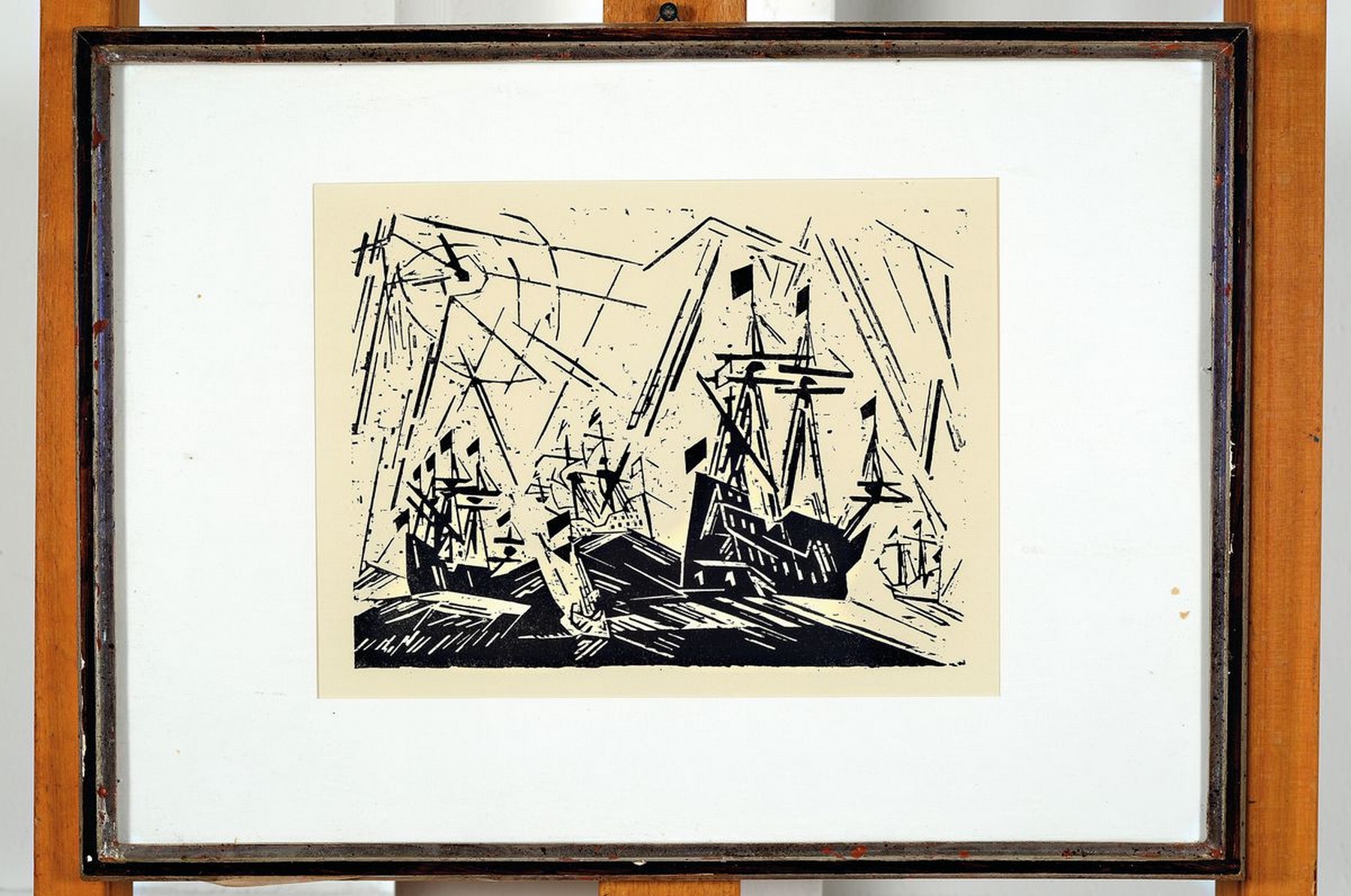 Detail k: Lyonel Feininger, 1871-1956, Hansaflotte, Holzschnitt von 1919, ca. 16.5x22cm, PP, u.Gl., R. ca. 30x41cm