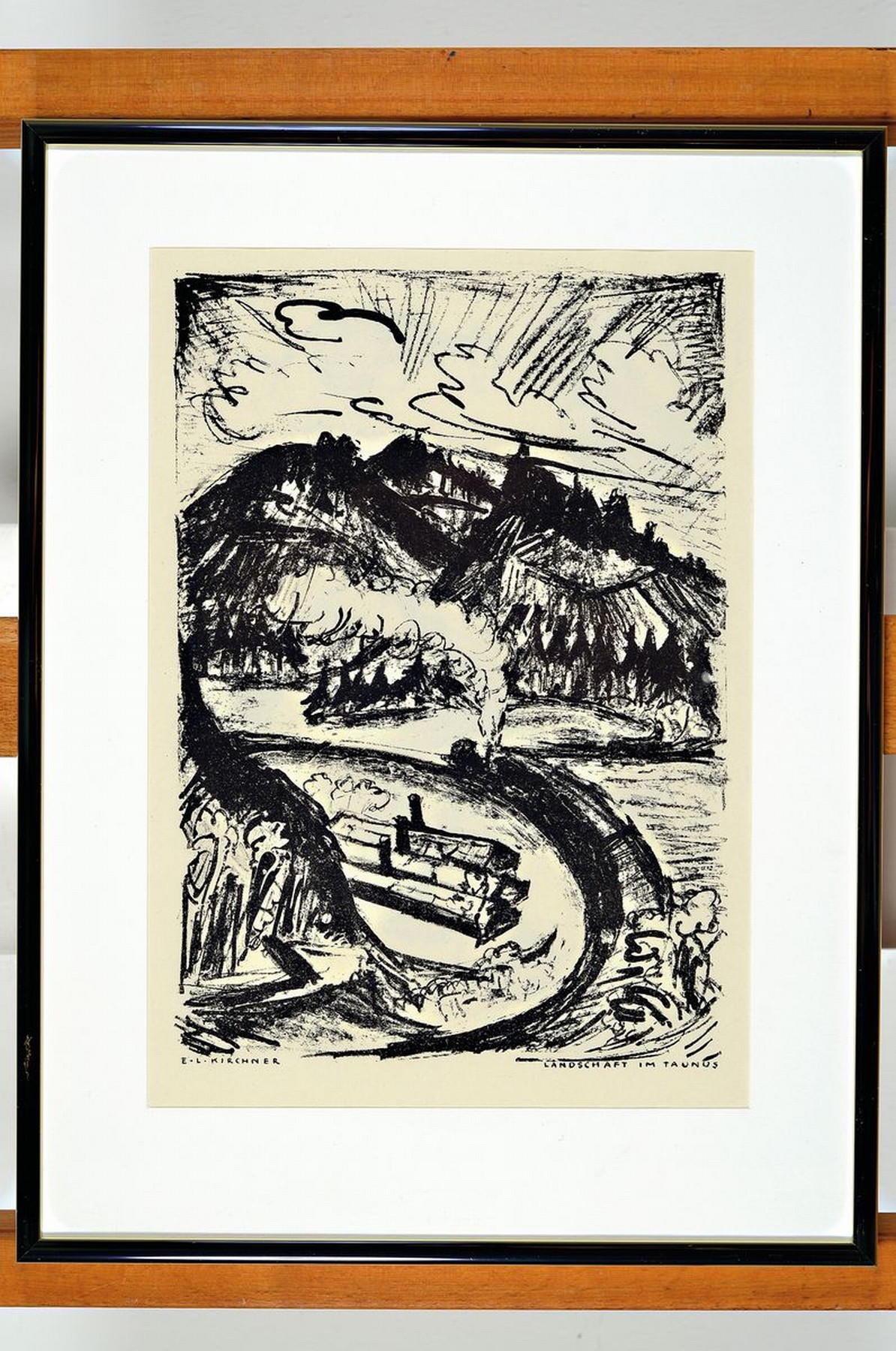 Detail k: Ernst Ludwig Kirchner, 1880-1938, Landschaft im Taunus, Lithographie, ca. 28x20cm, PP, u.Gl., R. ca. 41x31cm