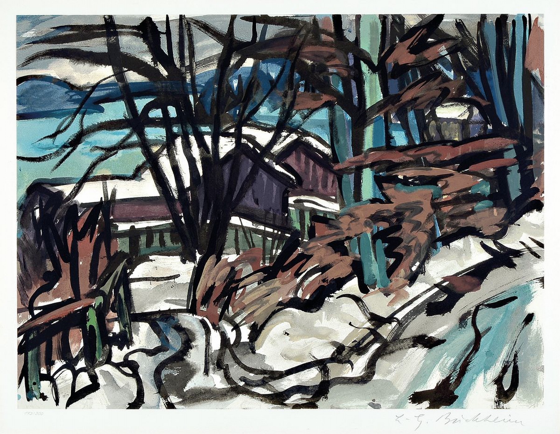 Lothar Gunther Buchheim, 1918-2007, Winter am See, Farbserigraphie, handsigniert, num. 173/300, ca. 53.9x68.9cm, PP, u.Gl., R. ca. 76x90cm