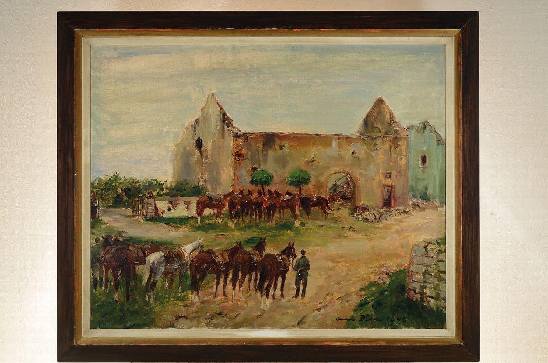 Detail k: Otto Dill, 1884 Neustadt-1957 Bad Dürkheim, Deutsche Kavallerie vor dem Kaplaneihof bei Landau, Öl/Lwd, rechts unten signiert und dat.1940, ca. ...
