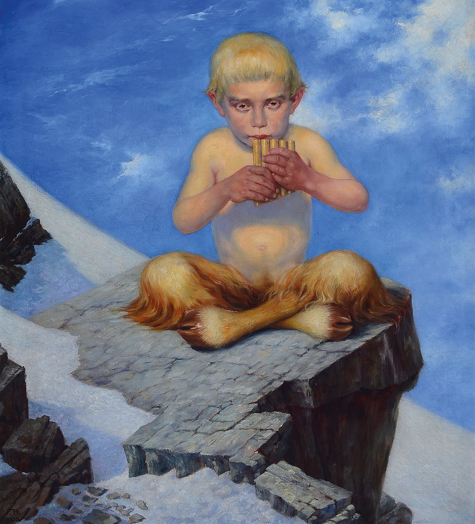 Fritz Ruppert, 1878 Karlsruhe-1937 Tutzing, Der junge Pan, Öl/Lwd, rückseitig signiert und dat. Februar 1920, ca. 77x67cm, R. ca. 96x89cm