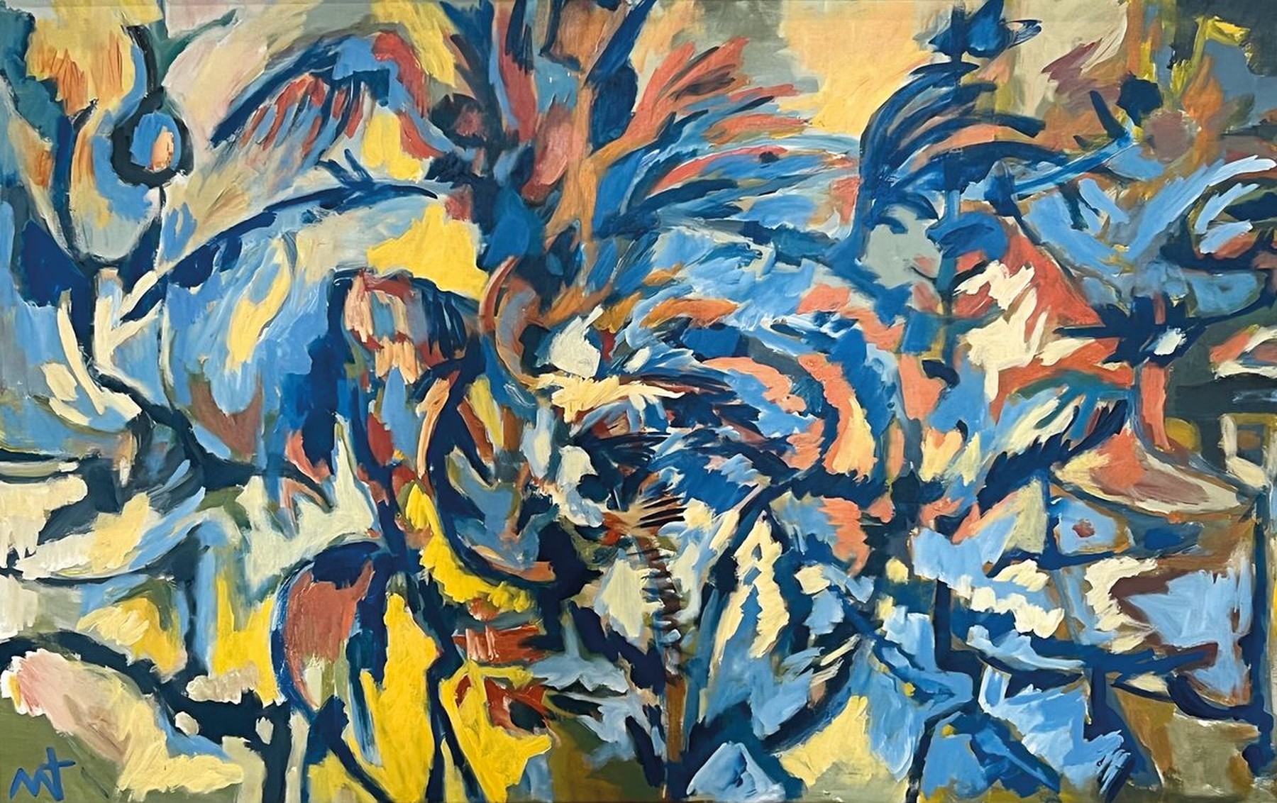 Manuel Thomas, geb. 1940, Hahnenkampf, Öl/Lwd, links unten monogrammiert, ca. 120x190cm, R.