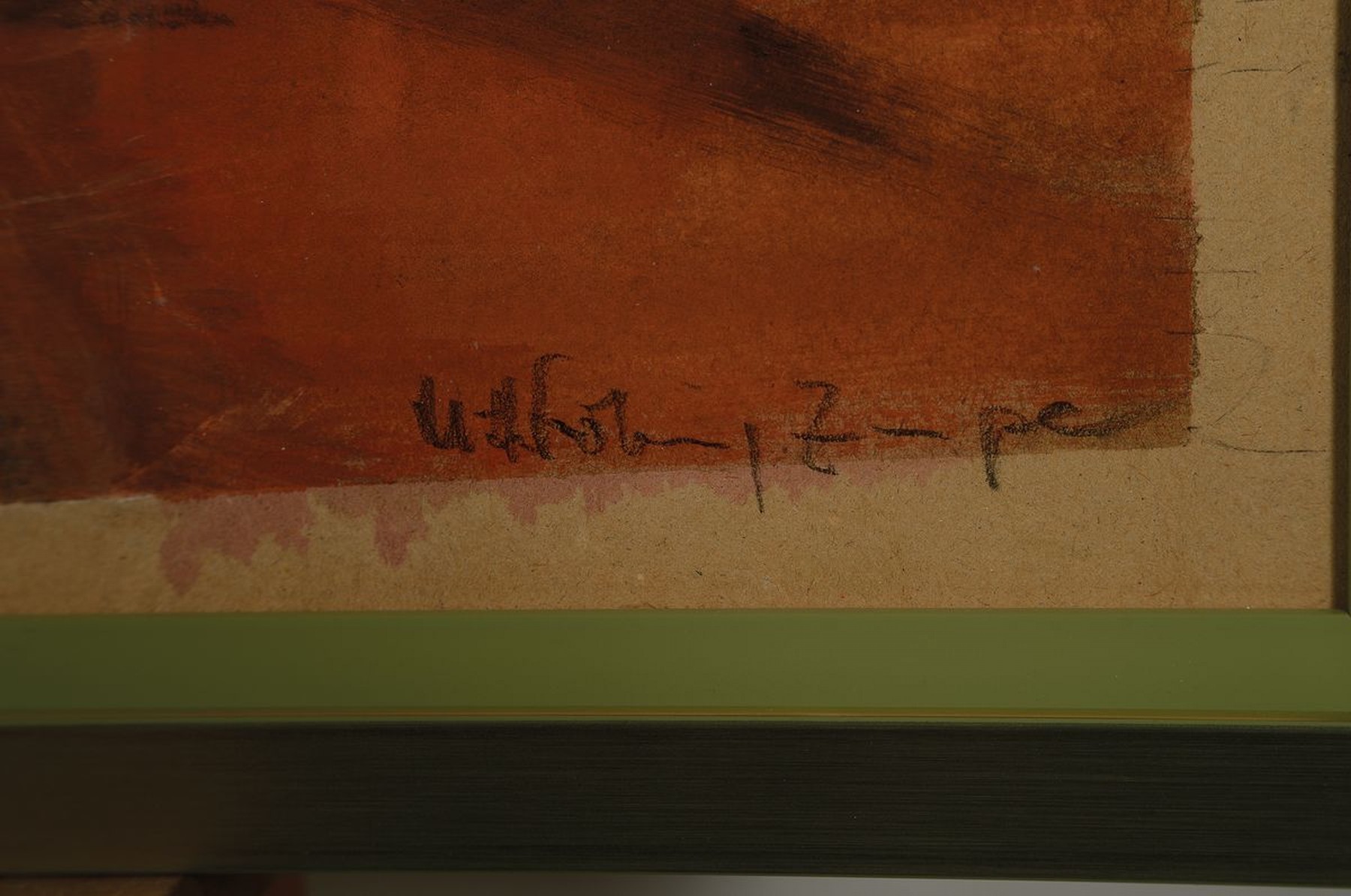 Detail a: Unbekannter zeitgenössischer Künstler, stehender weiblicher Akt, seitlich oben bez.: Irena, Gouache über Litho, rechts unten unleserlich signiert, ...